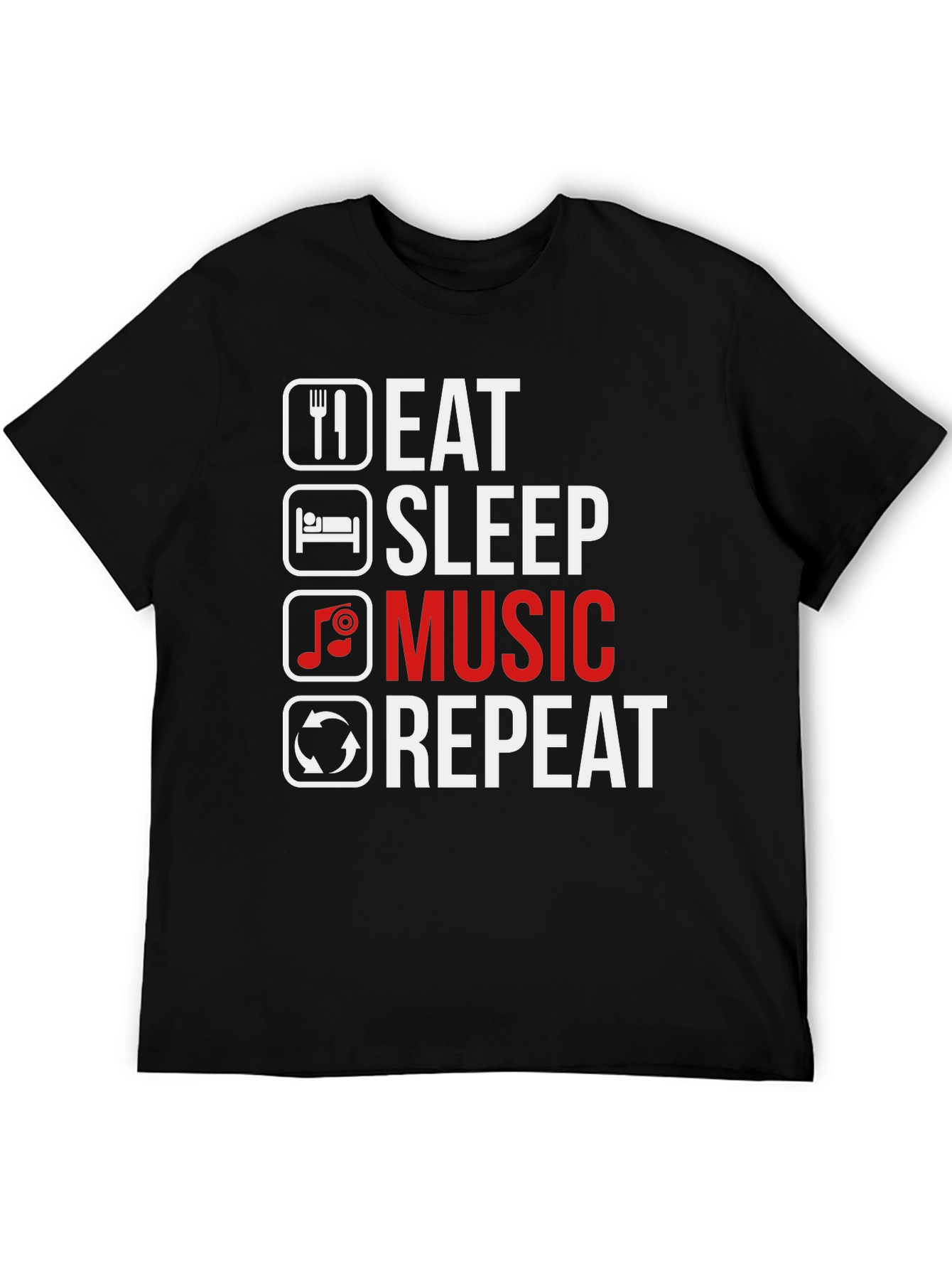Black Eat Sleep Music Repeat T-Shirt - Music Lover Tee view 5