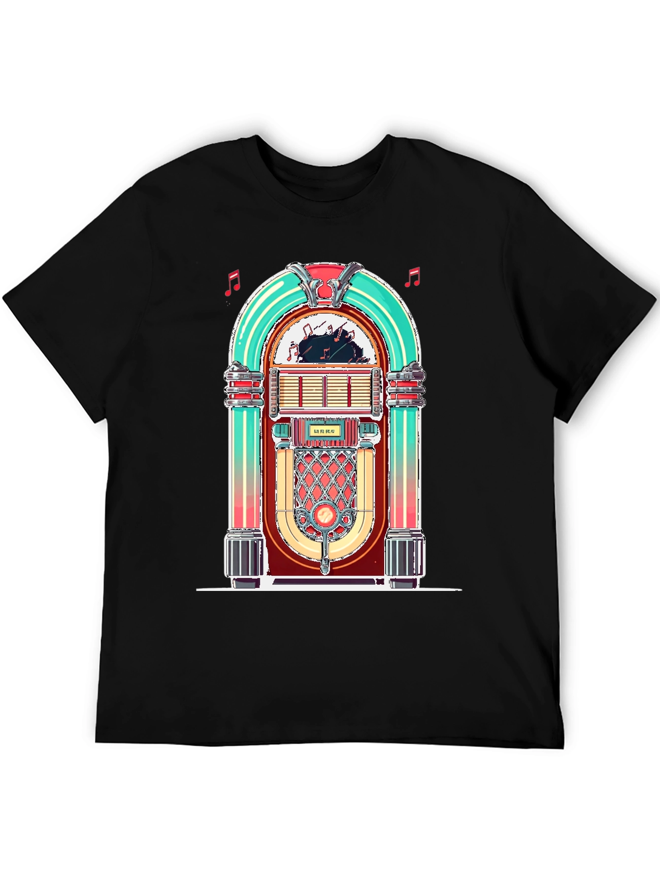 Black Retro Jukebox Graphic Tee - Vintage Music Lover Shirt view 5