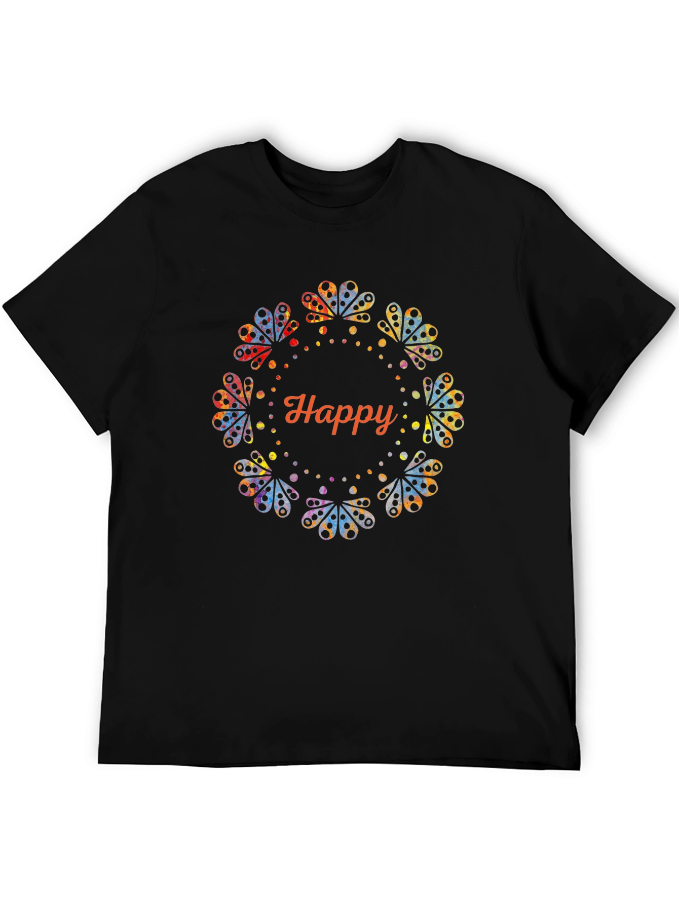Black Happy Floral Graphic Black T-Shirt view 5
