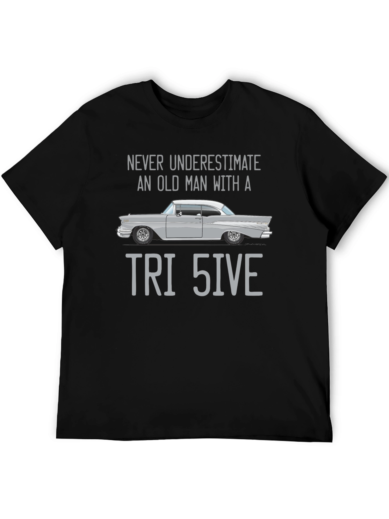 Black Tri Five Car T-Shirt - Never Underestimate Old Man Classic view 5