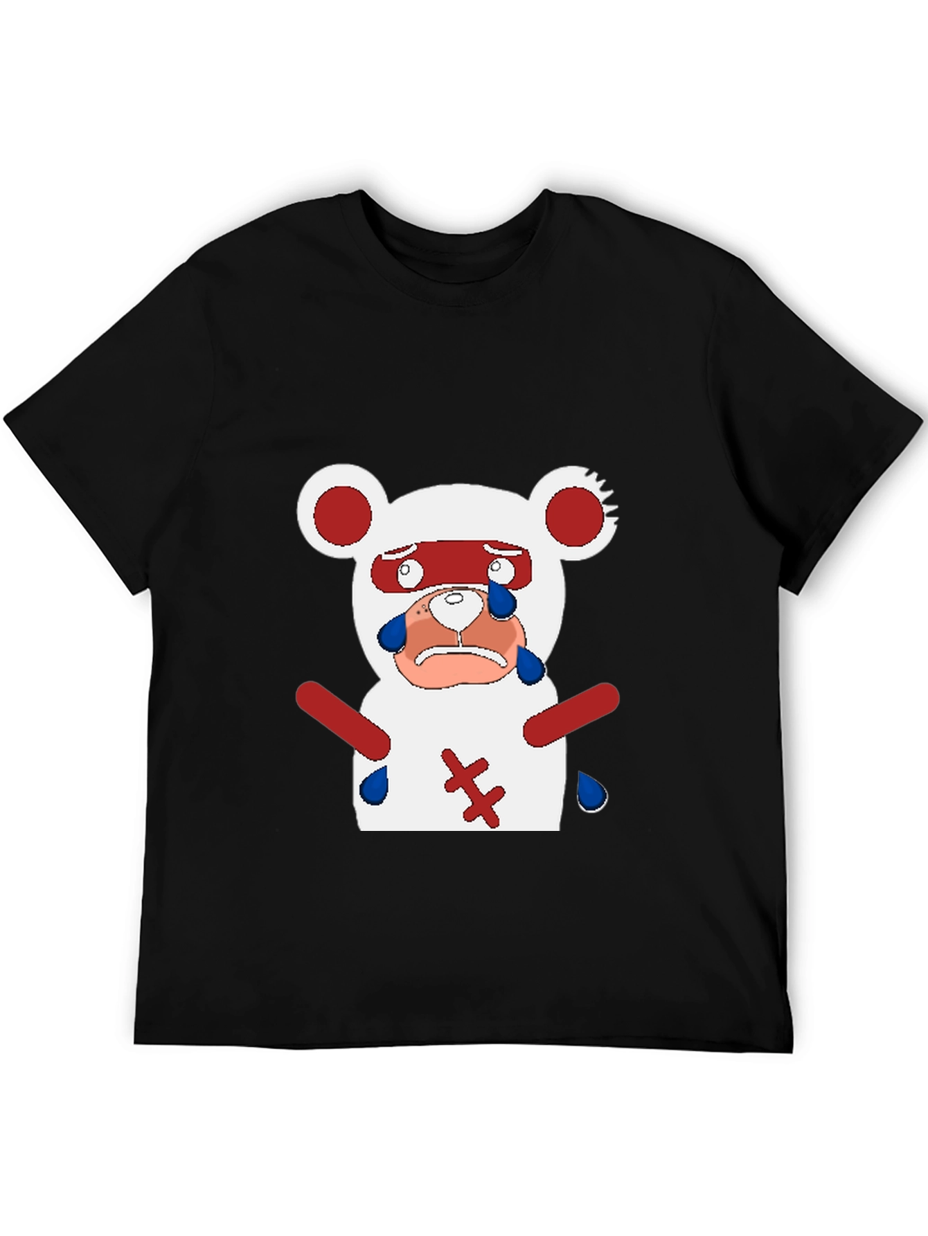 Black Sad Anime Bear T-Shirt - Black Cotton Blend Casual Tee view 5