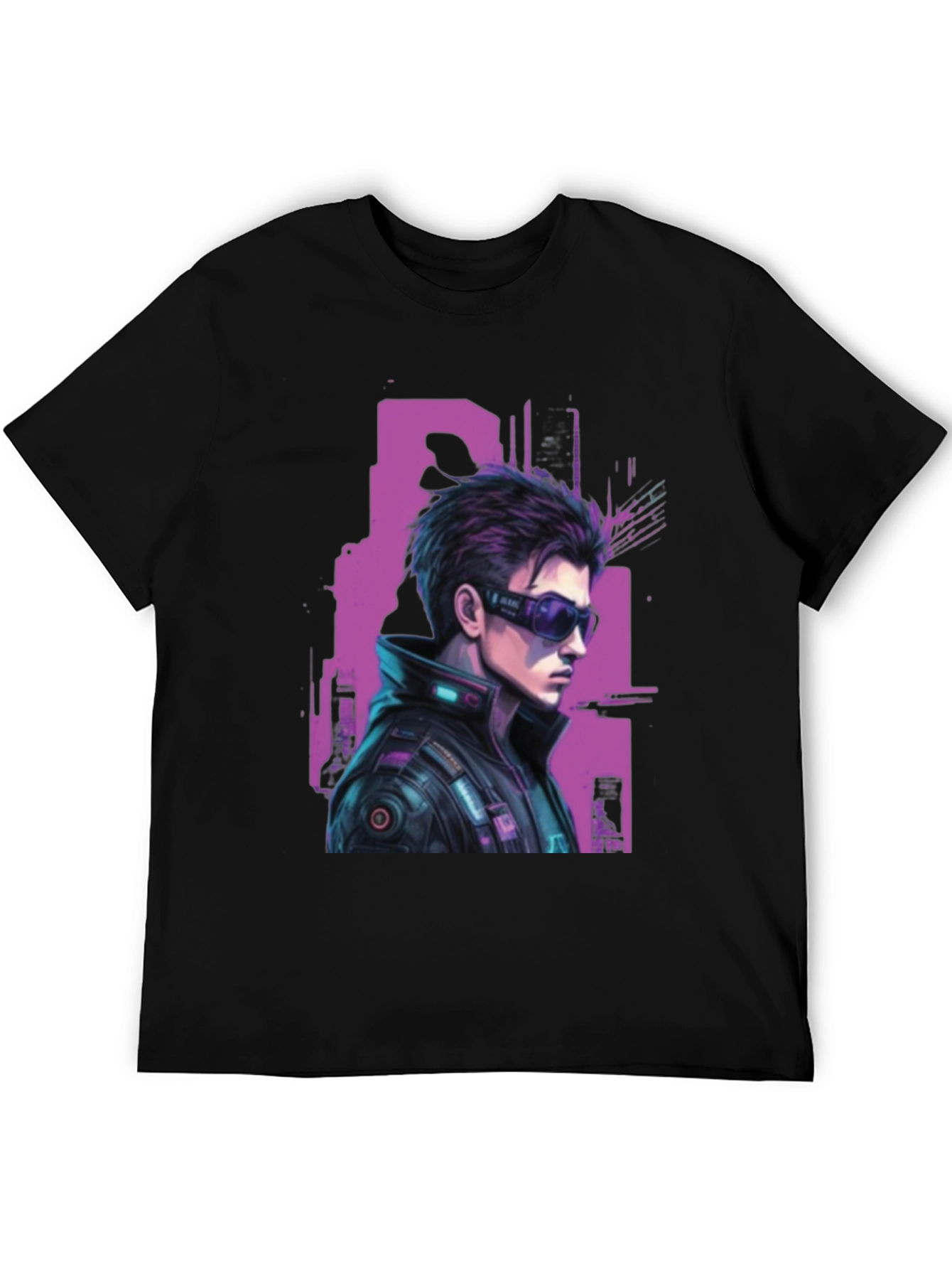 Black Cyberpunk Character Graphic T-Shirt view 5