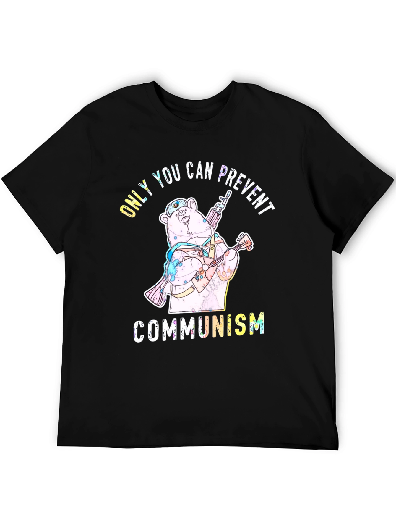 Black Prevent Communism Bear Graphic Tee view 5