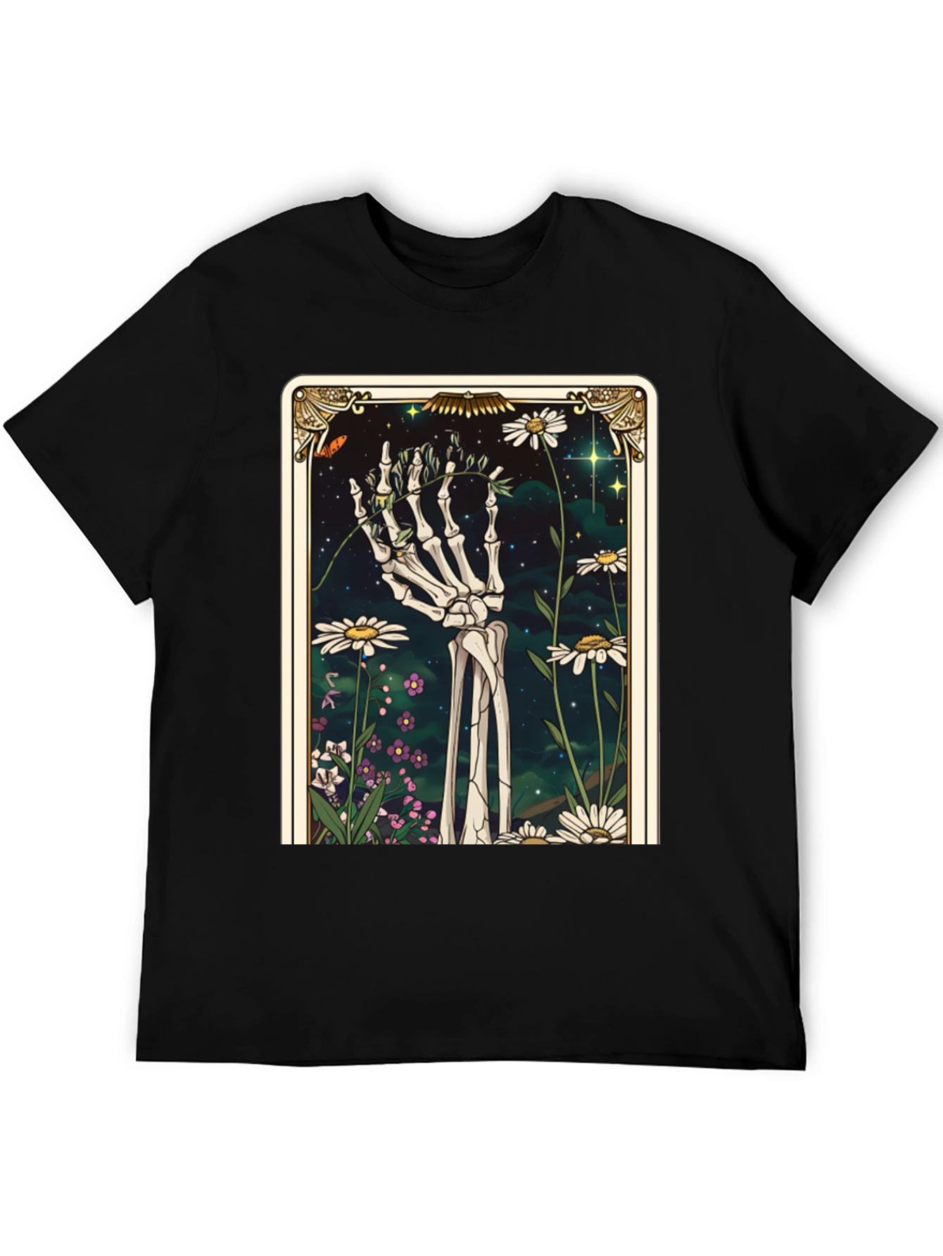 Black Floral Skeleton Tarot Graphic Tee view 5