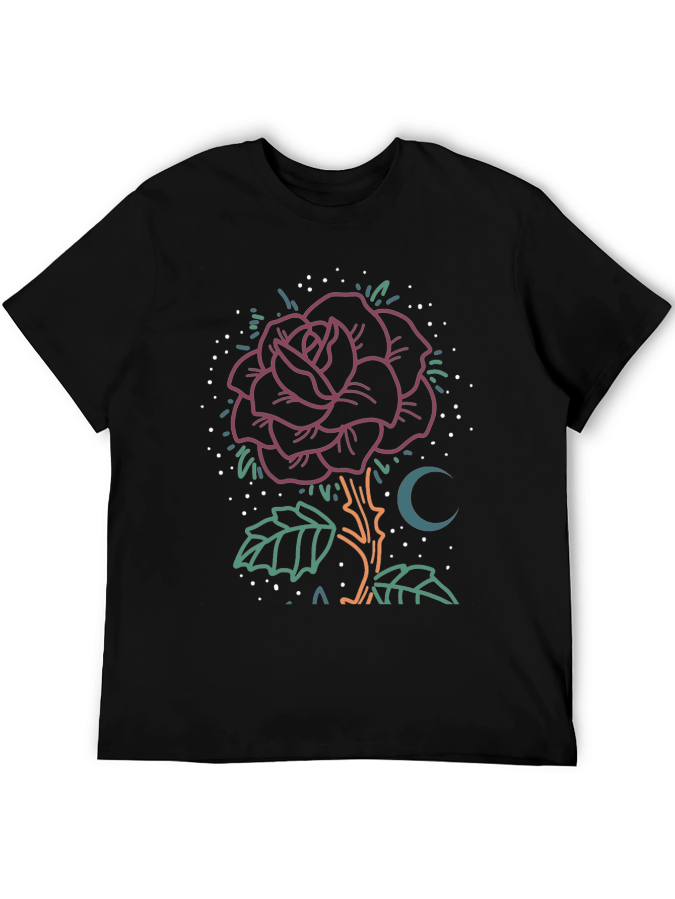 Black Rose & Moon Graphic Tee - Unique Design view 5