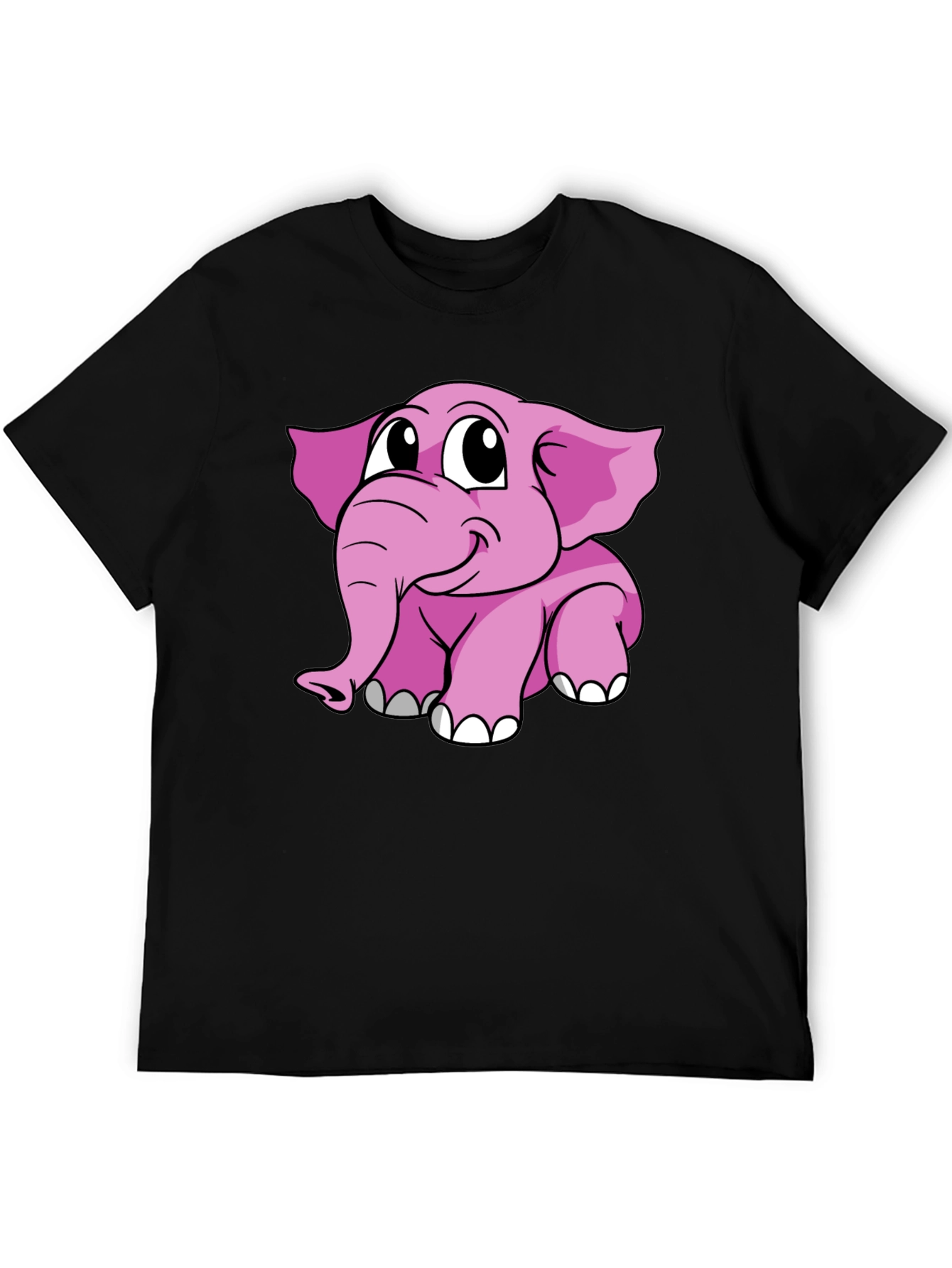Black Cute Pink Elephant Graphic Tee - Black Cotton Shirt view 5