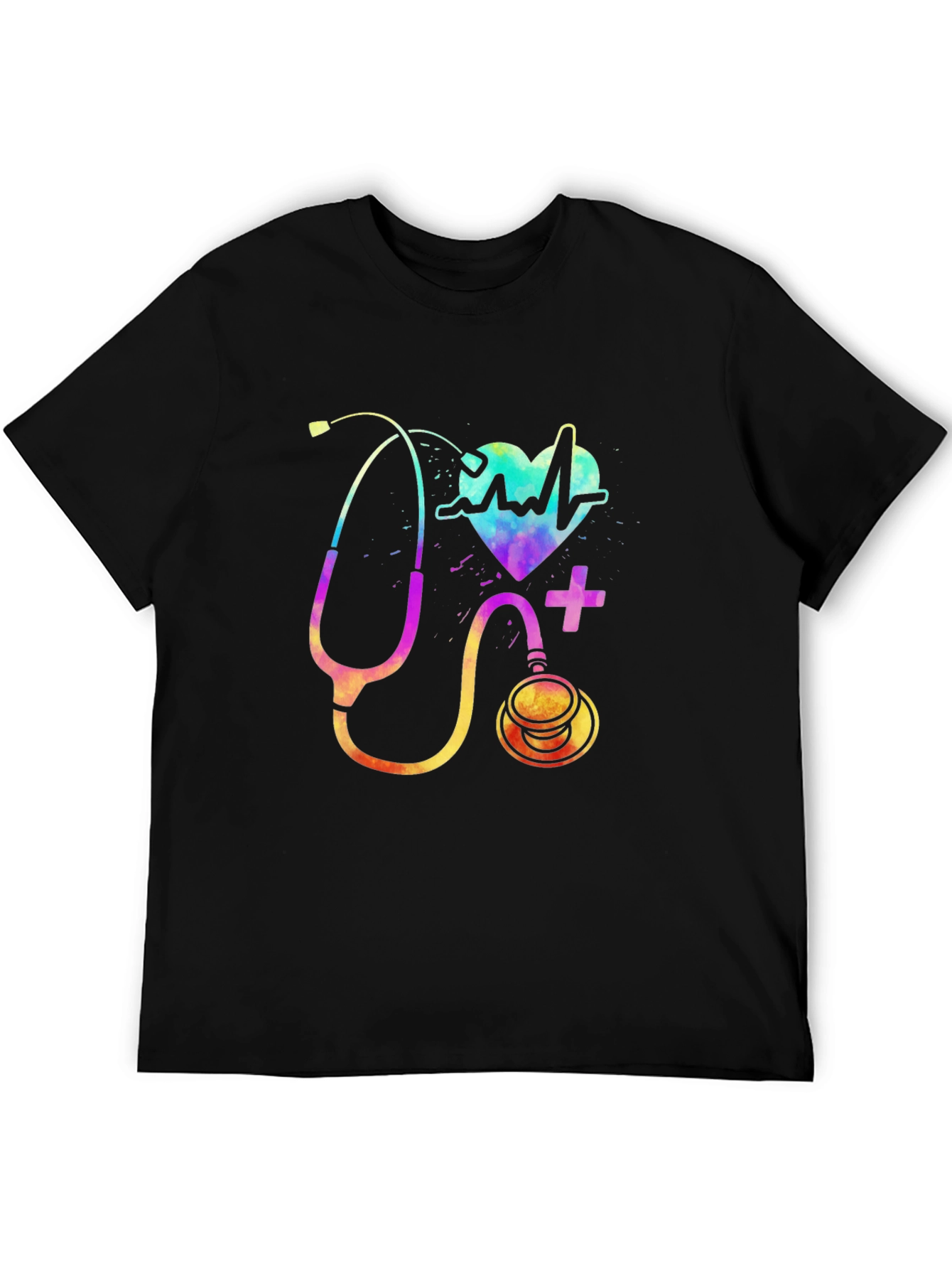 Black Colorful Stethoscope Graphic T-Shirt - Medical Design view 5