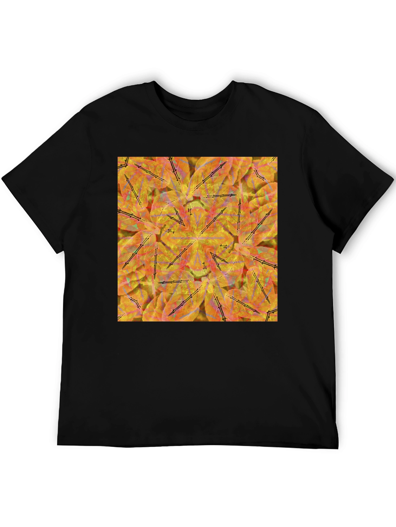 Black Kaleidoscope Leaves T-Shirt - Stylish & Unique Design view 5