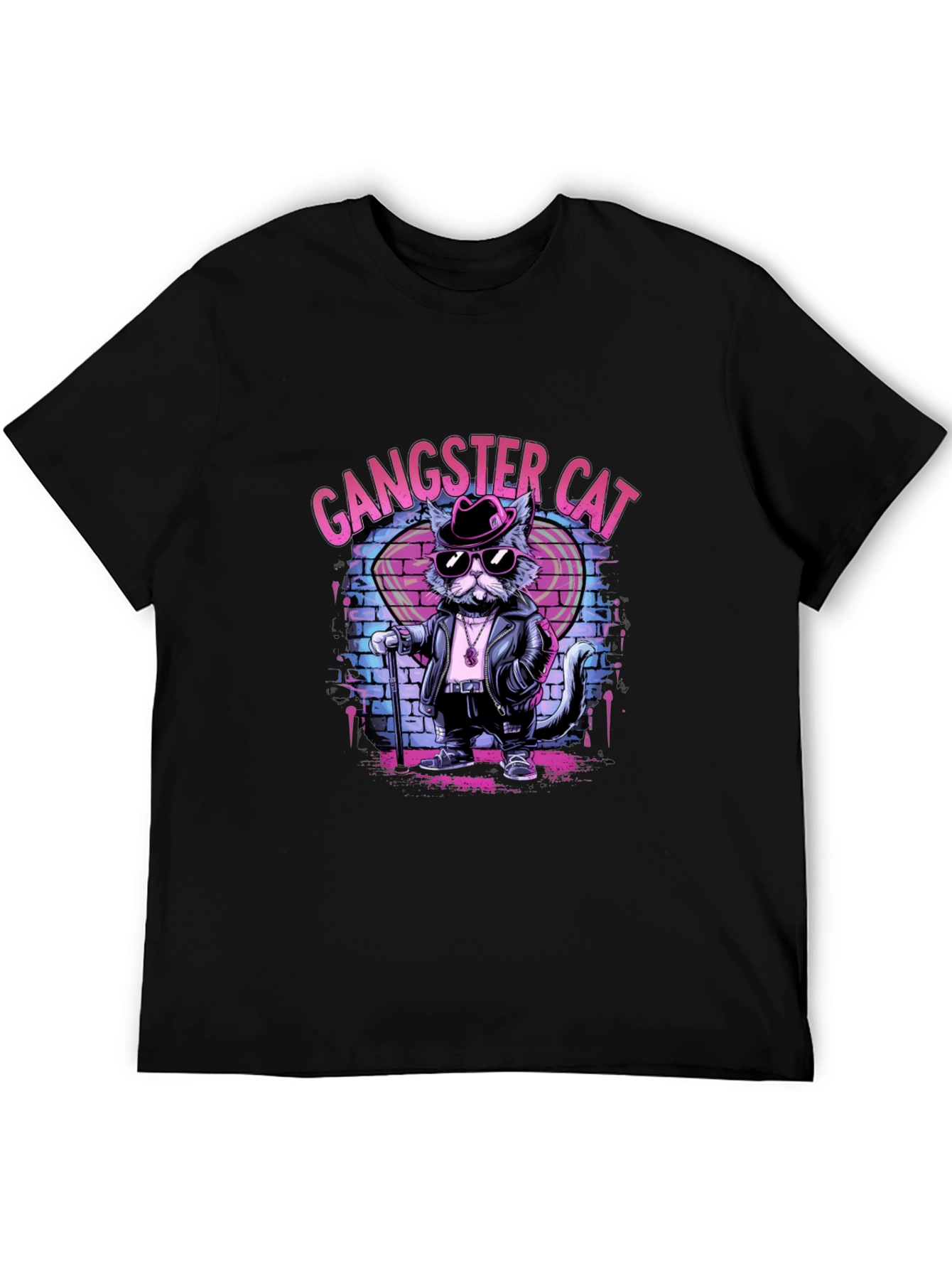 Black Gangster Cat Graphic T-Shirt - Cool Cat Tee view 5