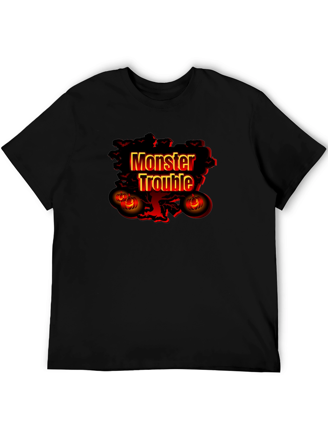 Black Monster Trouble Graphic Tee - Halloween Shirt view 5