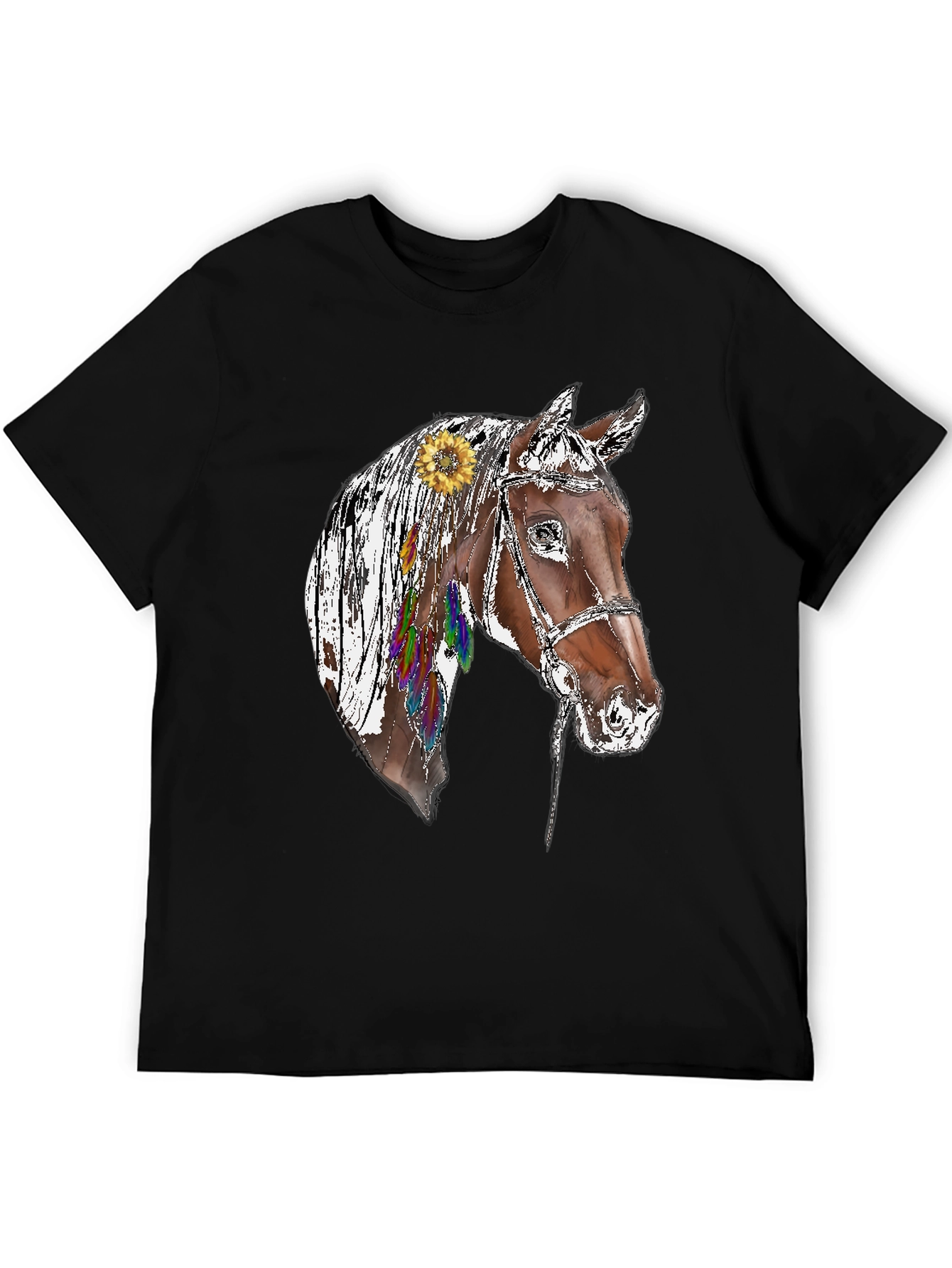 Black Horse Graphic Tee - Sunflower & Feathers Black T-Shirt view 5