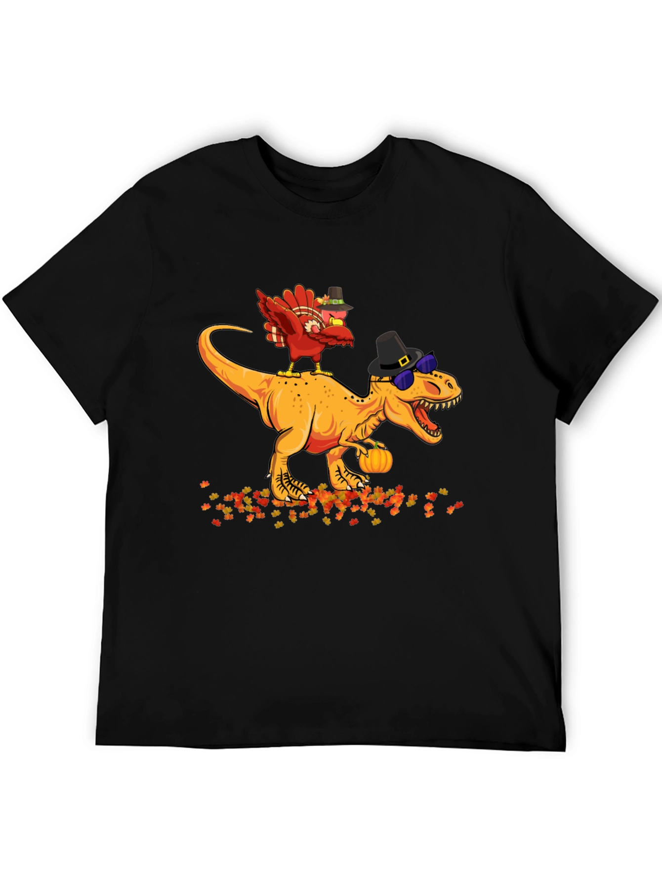 Black Thanksgiving Turkey Riding Dinosaur T-Shirt view 5