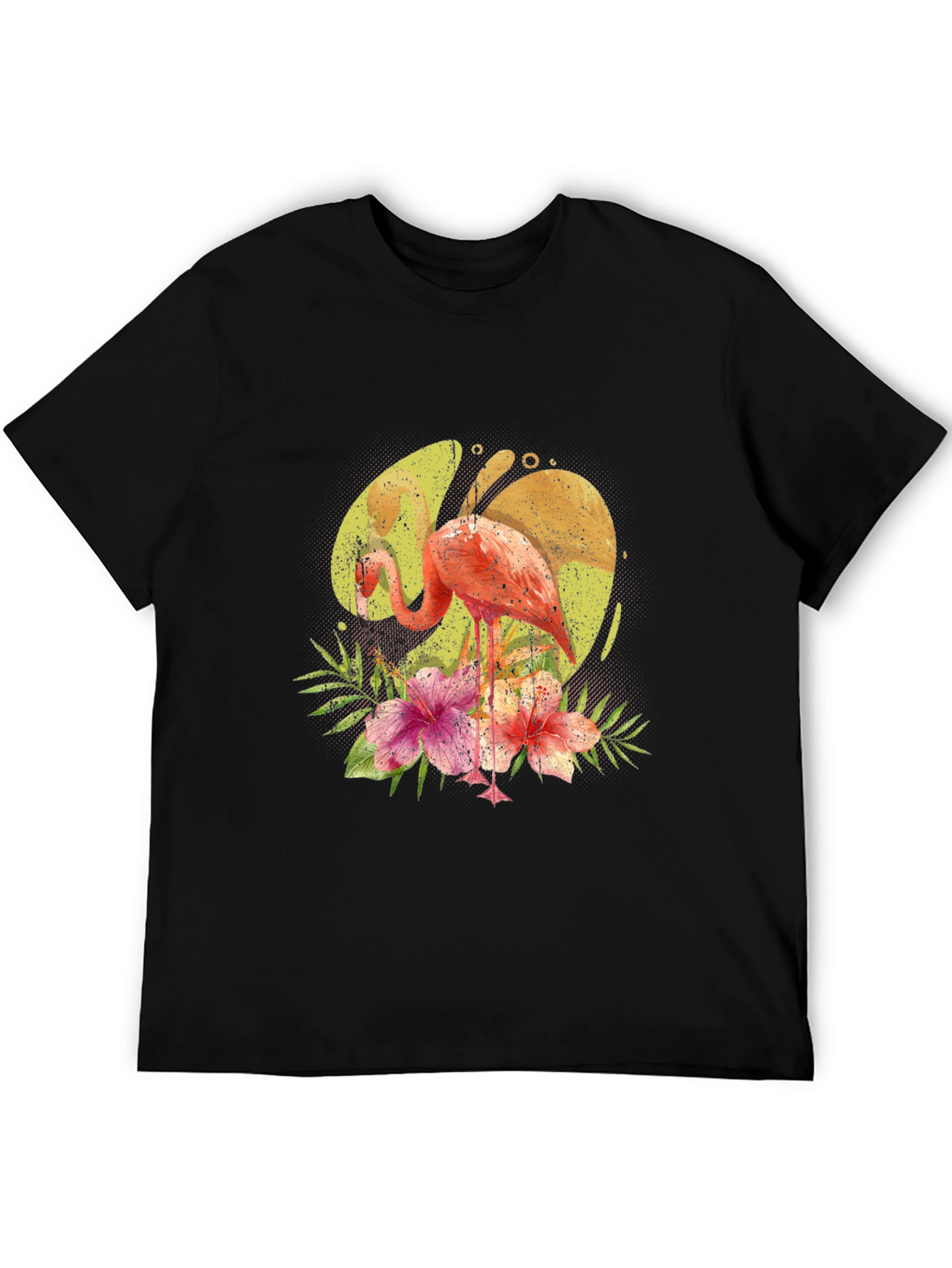 Black Flamingo Floral Print Black T-Shirt view 5