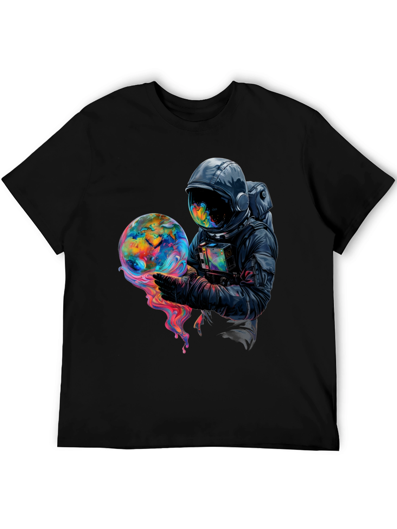 Black Astronaut Globe Graphic Tee - Black Cotton Comfort view 5