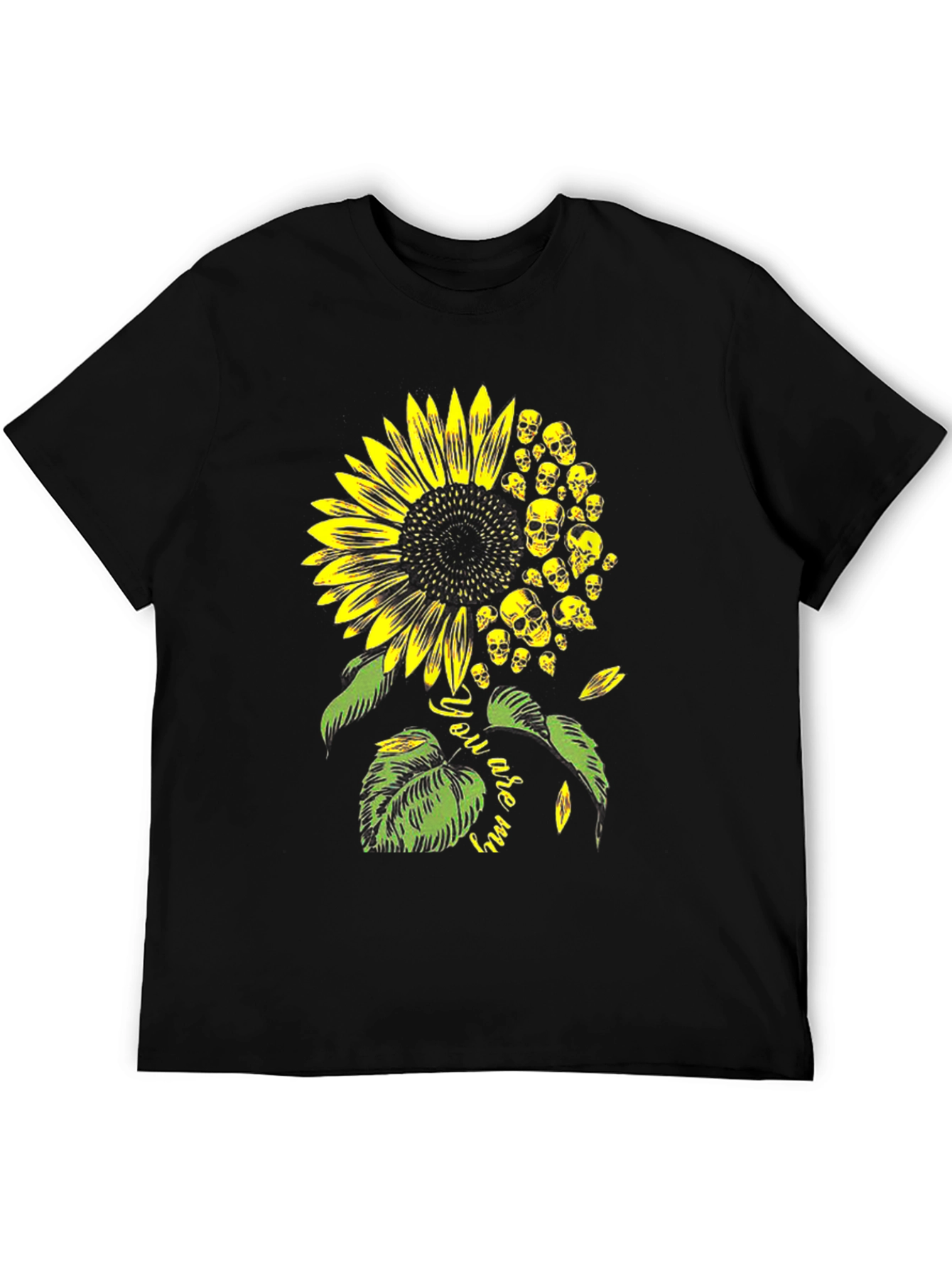 Black Skull Sunflower Graphic Tee - Black Cotton T-Shirt view 5