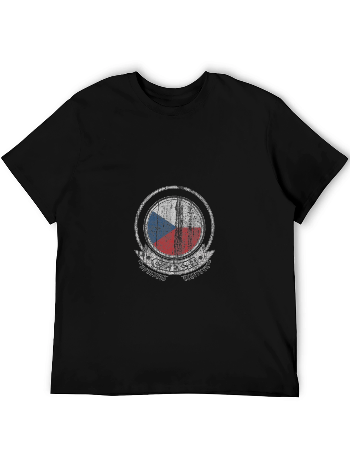 Black Czech Republic Flag Emblem Men's Black T-Shirt view 5
