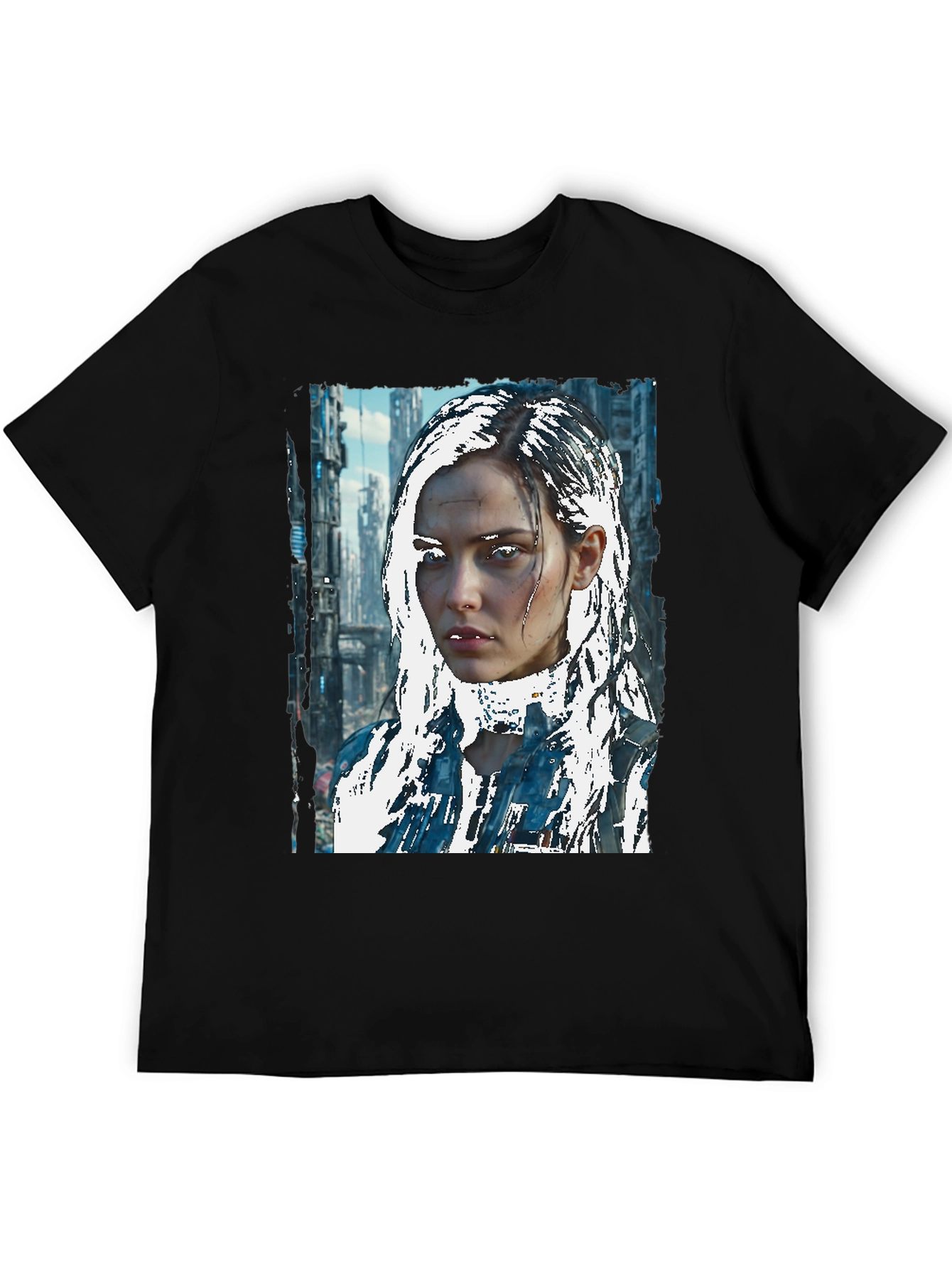 Black Cyberpunk Girl Graphic Tee - Sci-Fi Style view 5