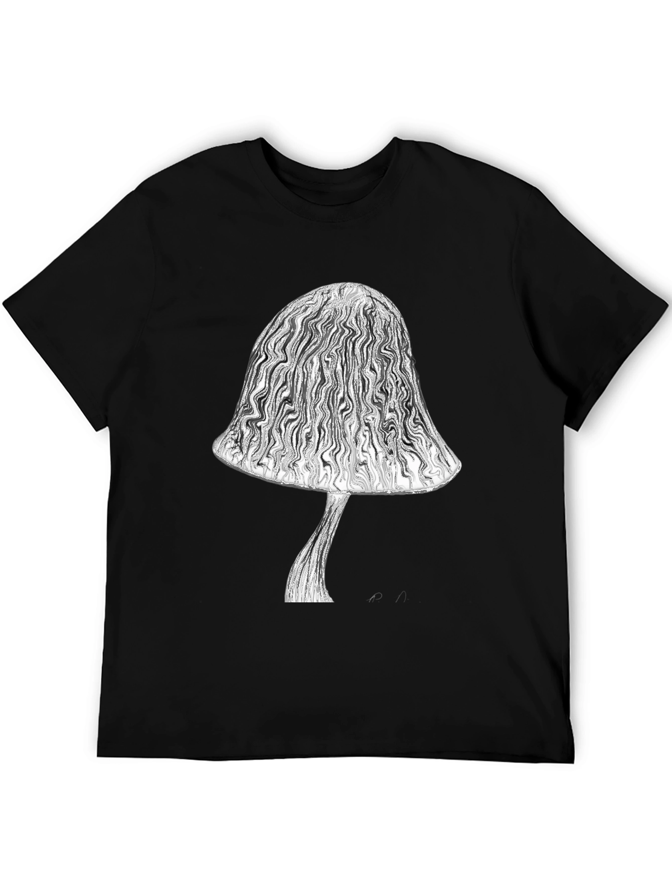 Black Mushroom Graphic Tee - Stylish Black Cotton T-Shirt view 5