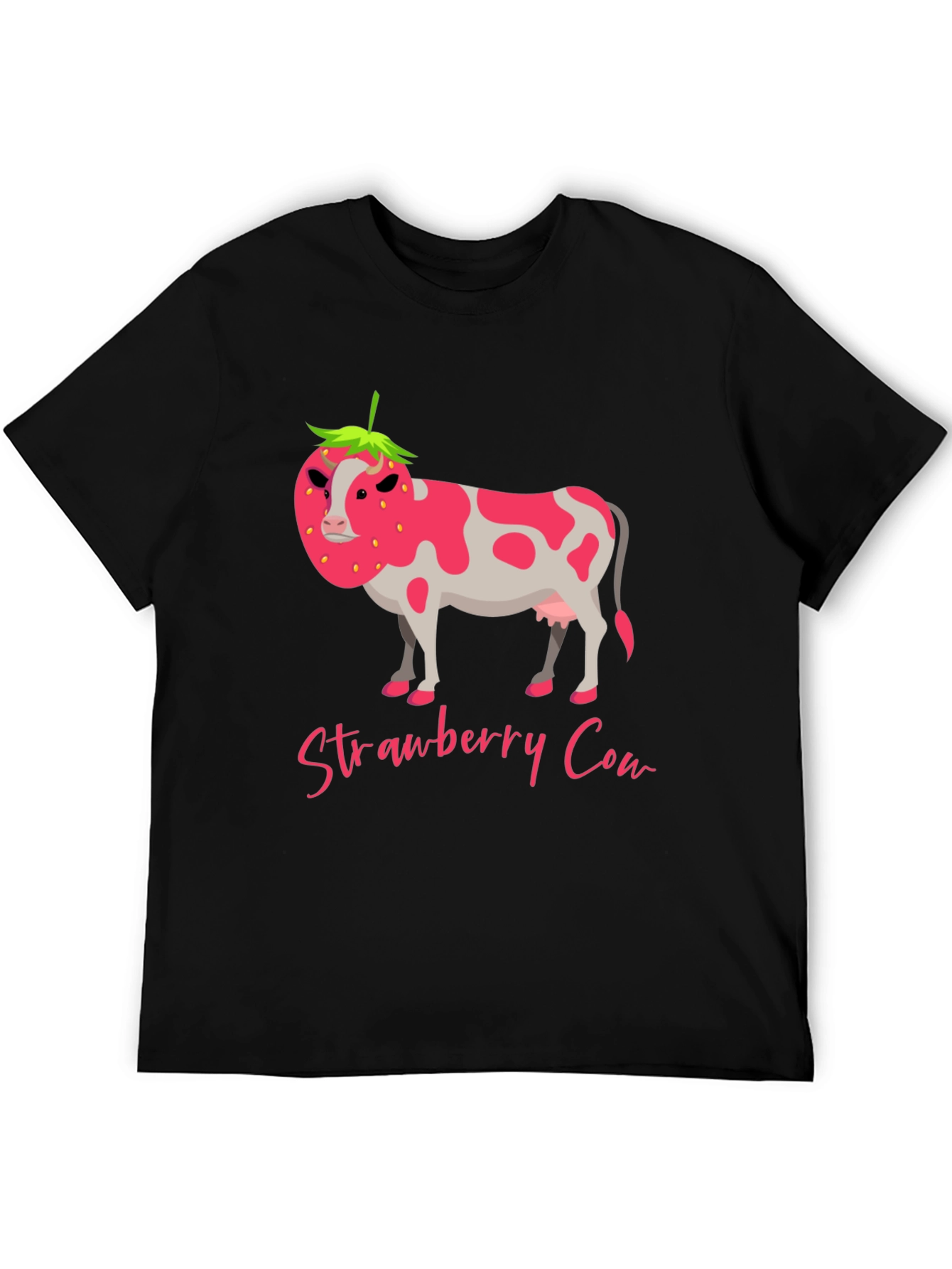Black Strawberry Cow Graphic Tee - Novelty Print T-Shirt view 5