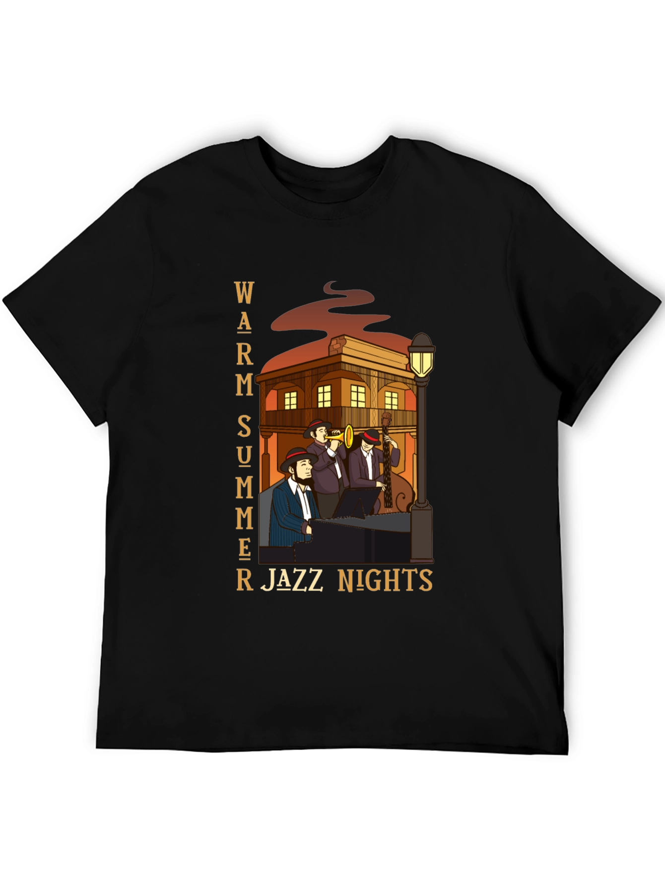 Black Warm Summer Jazz Nights T-Shirt view 5