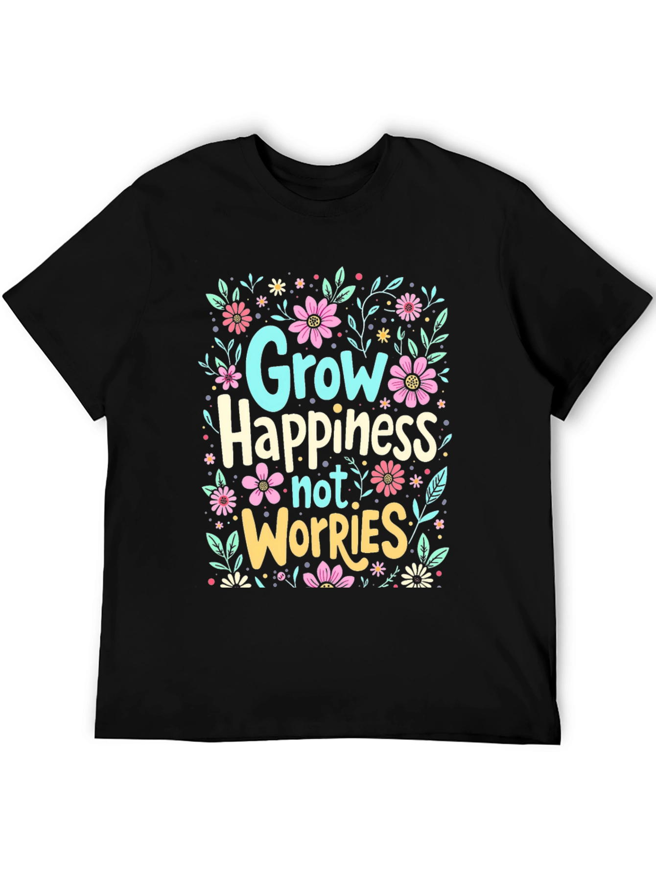 Black Grow Happiness Floral Graphic T-Shirt view 5