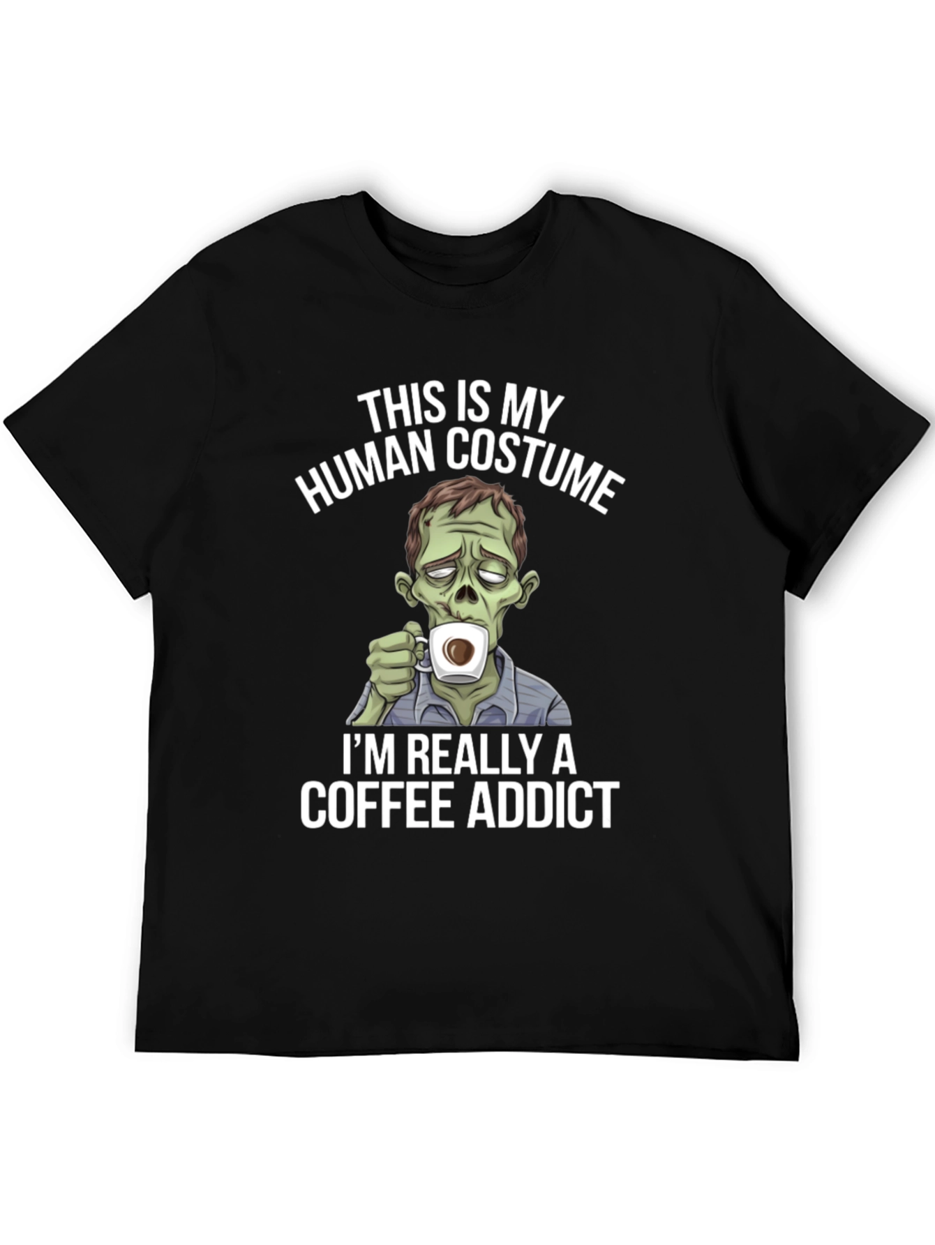 Black Zombie Coffee Addict Graphic Tee - Halloween Costume T-Shirt view 5