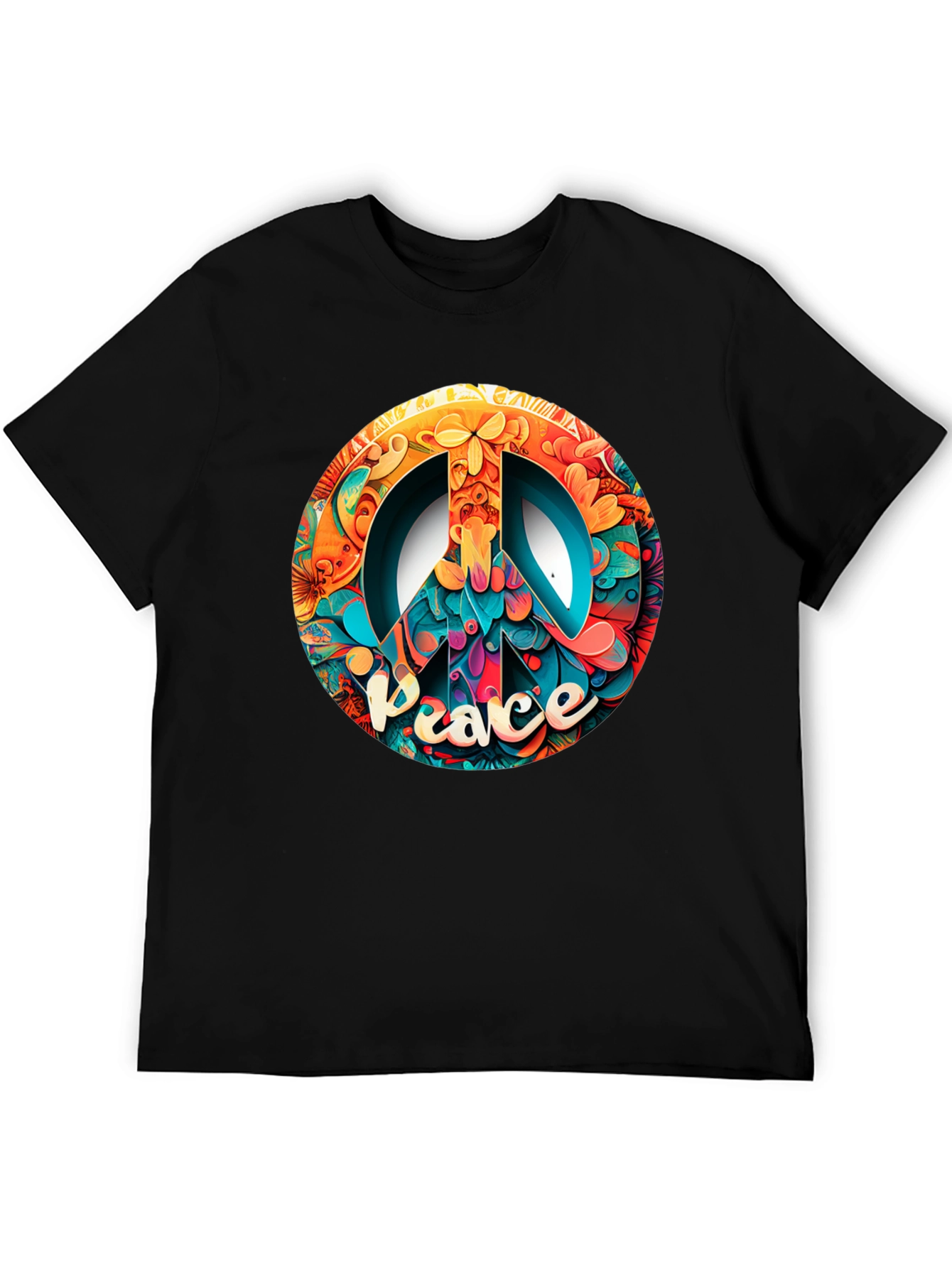 Black Peace Sign Graphic Black T-Shirt view 5