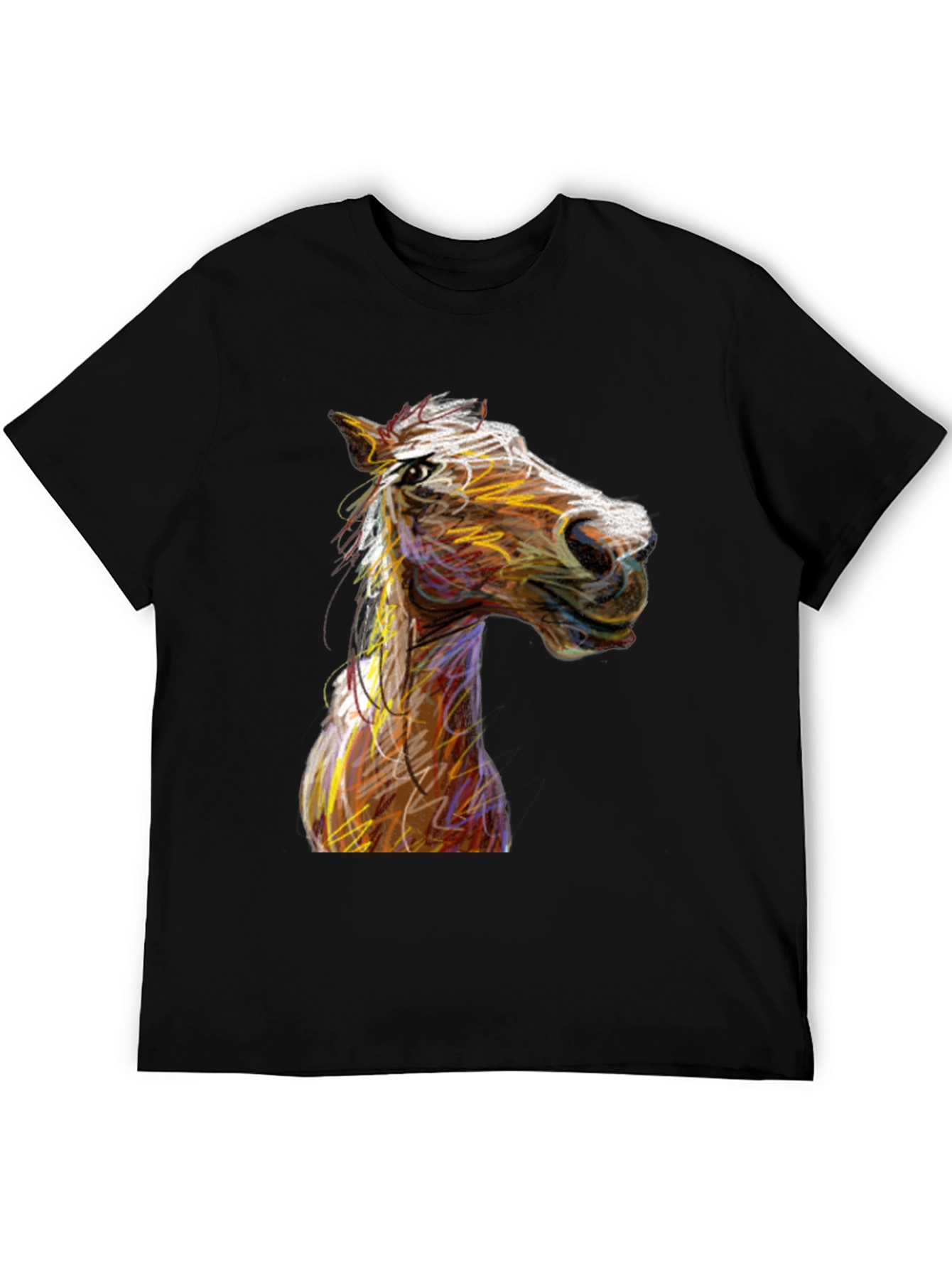 Black Horse Sketch Graphic Black Tee Shirt view 5