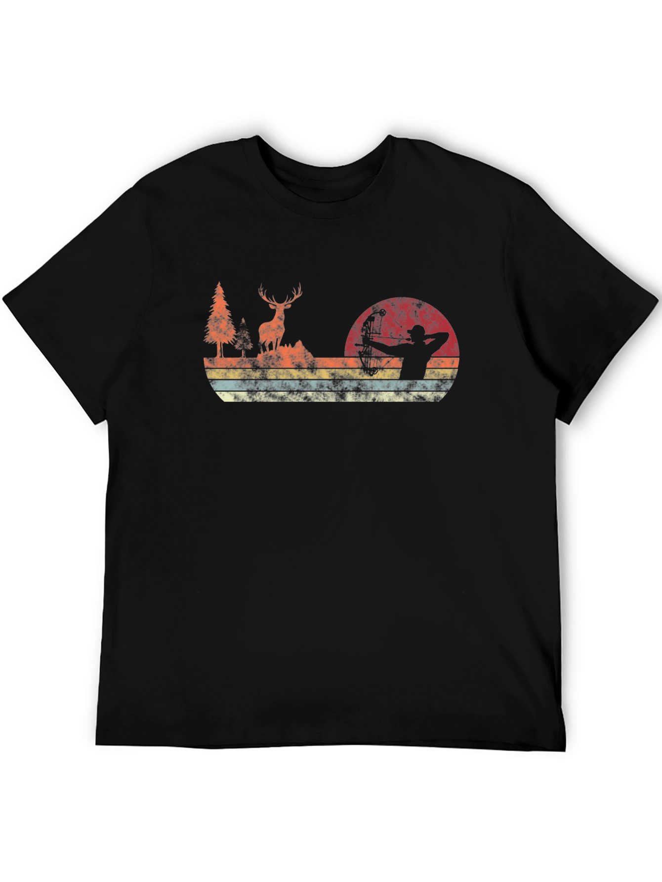 Black Vintage Deer Archery Sunset T-Shirt view 5