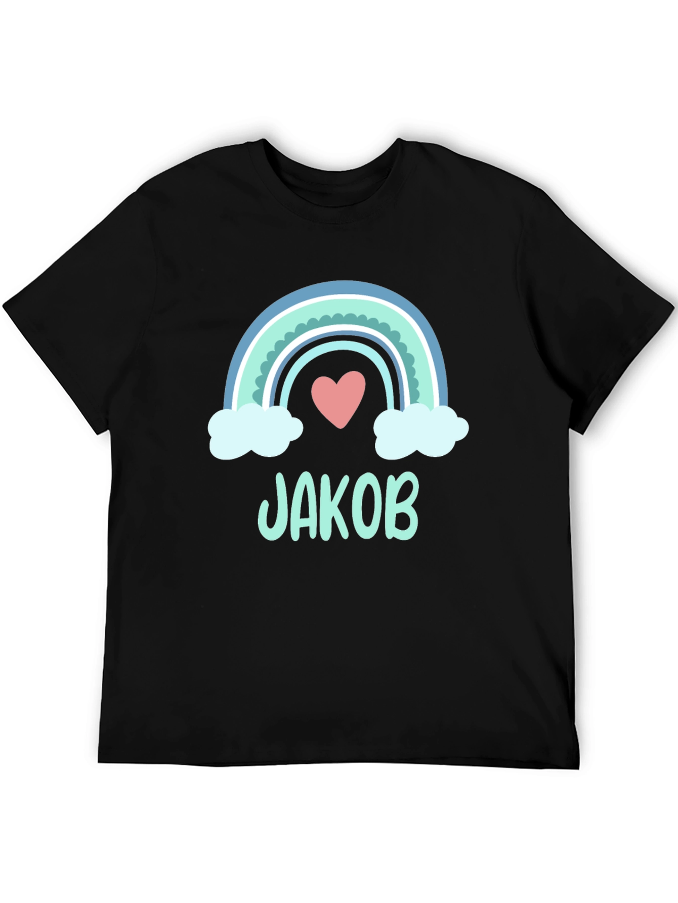 Black Personalized Jakob Rainbow Heart T-Shirt view 5