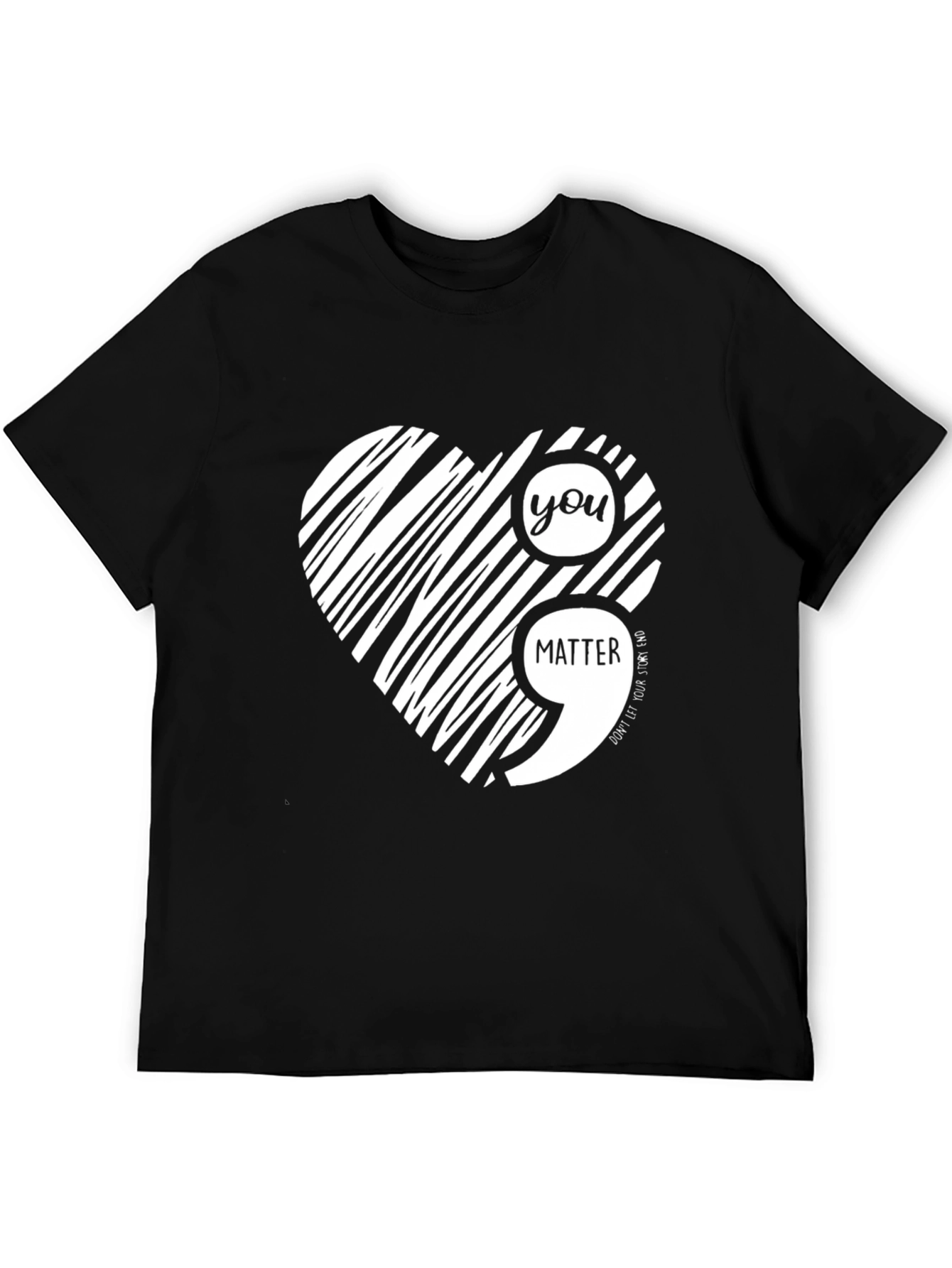 Black You Matter Semicolon Heart Black T-Shirt view 5