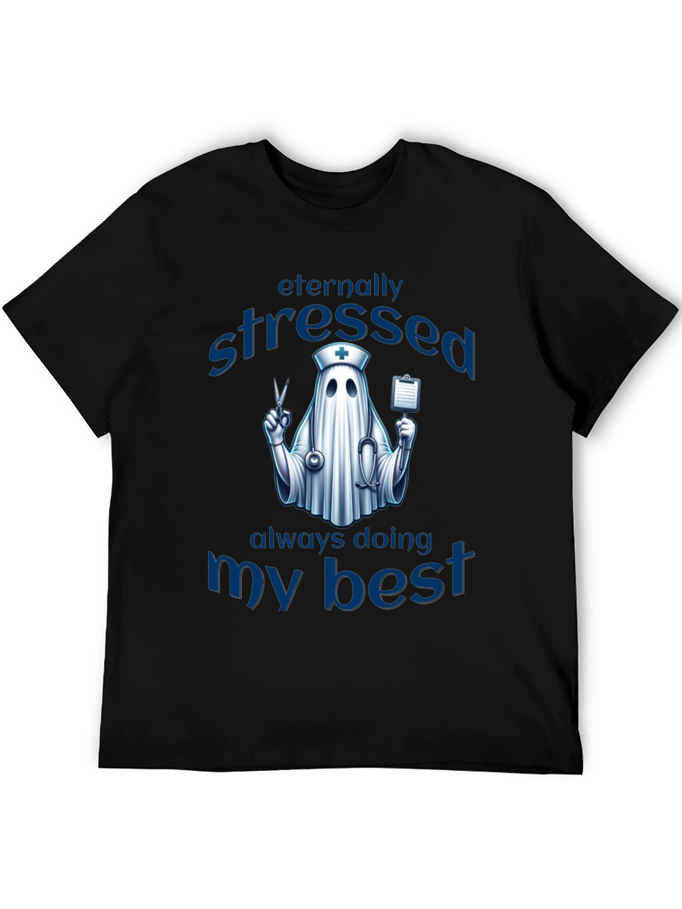 Black Eternally Stressed Nurse Ghost T-Shirt view 5
