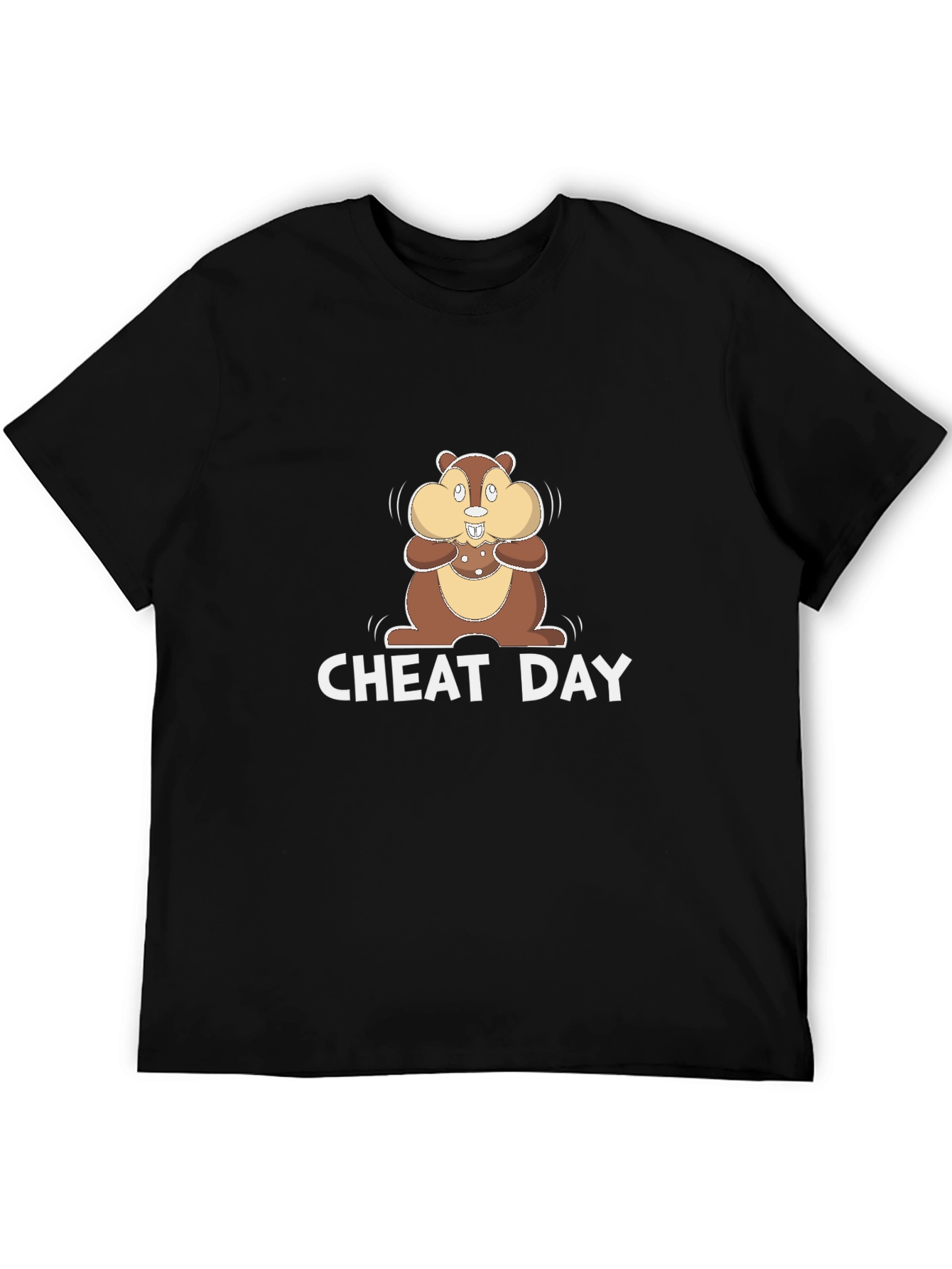 Black Cheat Day T-Shirt with Cartoon Chipmunk view 5