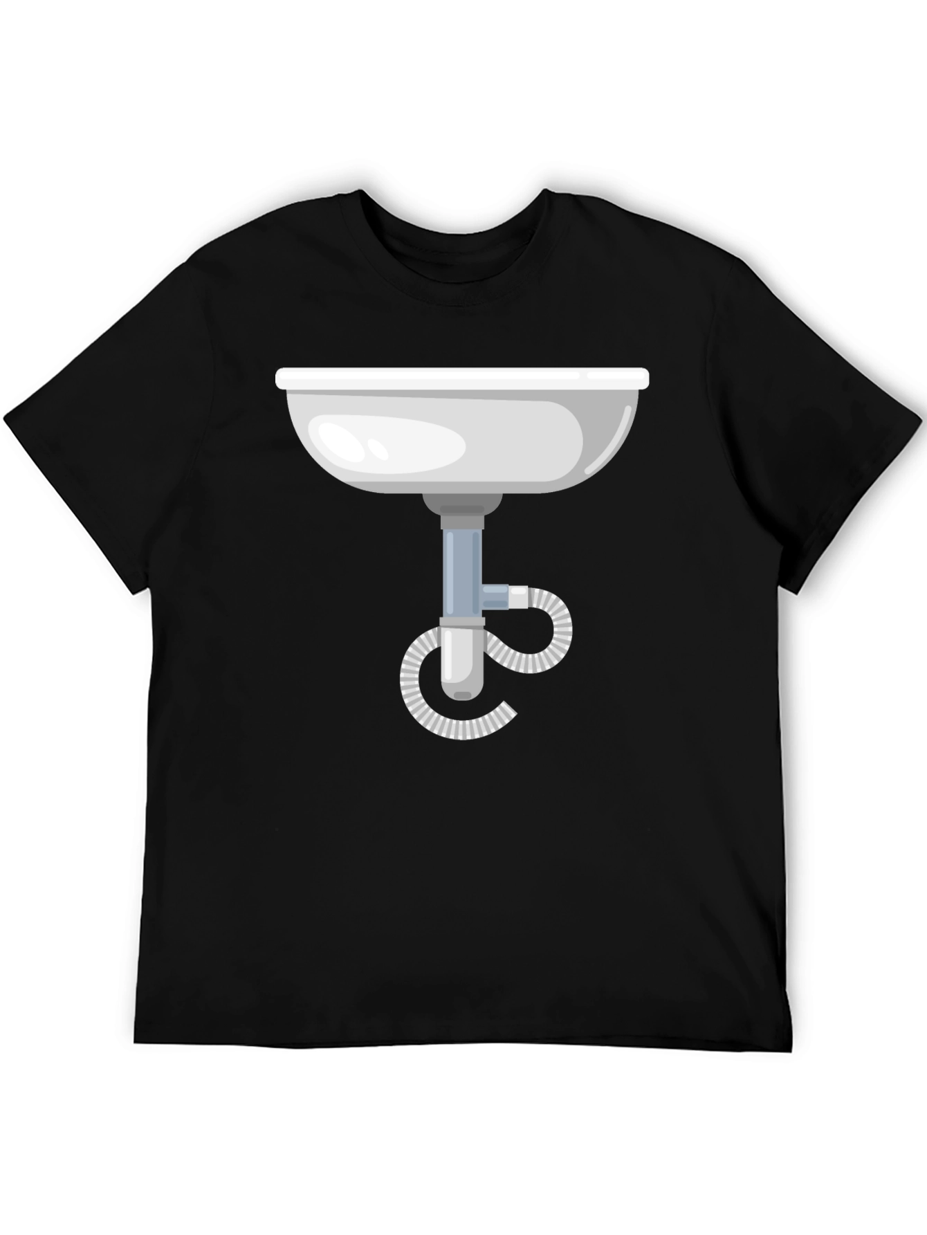 Black Funny Plumbing Sink Graphic Tee - Black Cotton T-Shirt view 5
