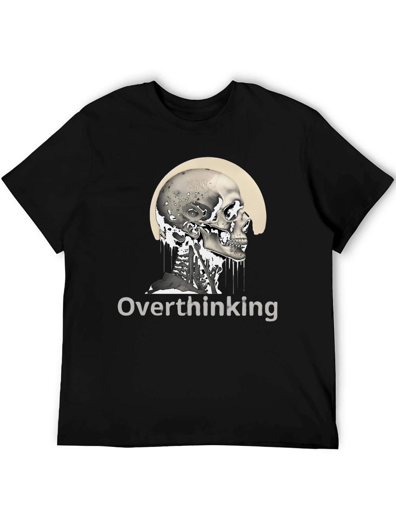Black Overthinking Skull Graphic T-Shirt - Unisex Black Tee view 5