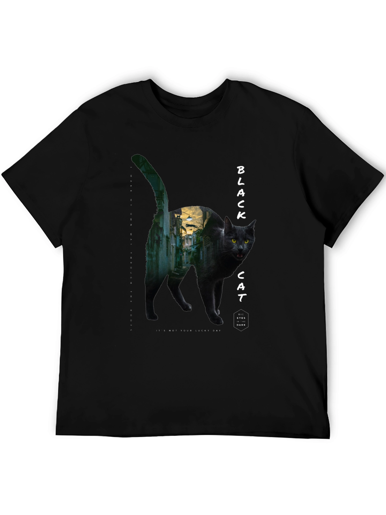 Black Black Cat Graphic Tee - Unisex Cotton T-Shirt view 5