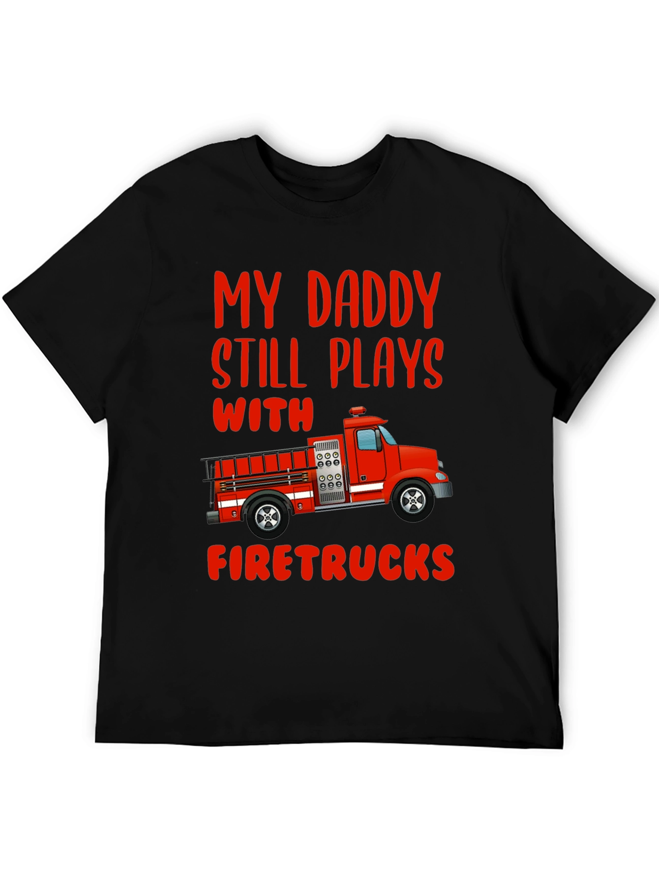 Black Daddy Firetrucks T-Shirt - Gift For Firefighter's Son view 5