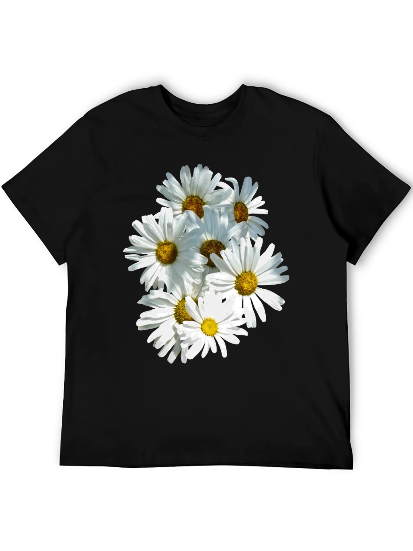 Black Daisy Flower Graphic Black T-Shirt view 5