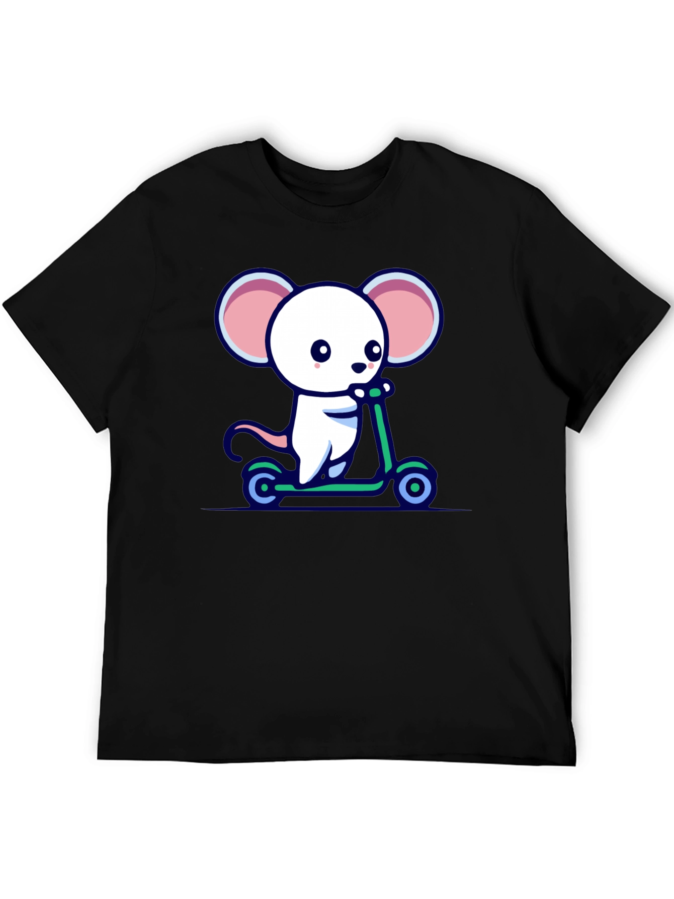Black Cute Mouse Scooter Ride Graphic Tee - Black Cotton Comfort view 5