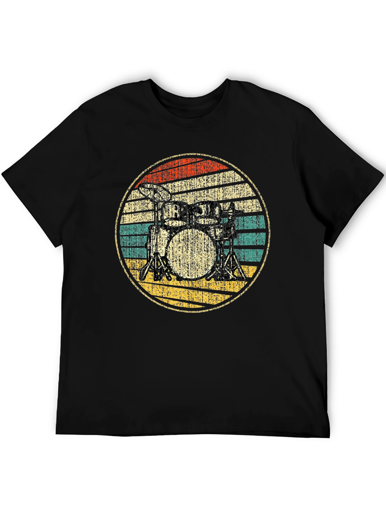 Black Vintage Drum Set T-Shirt - Retro Drummer Tee view 5