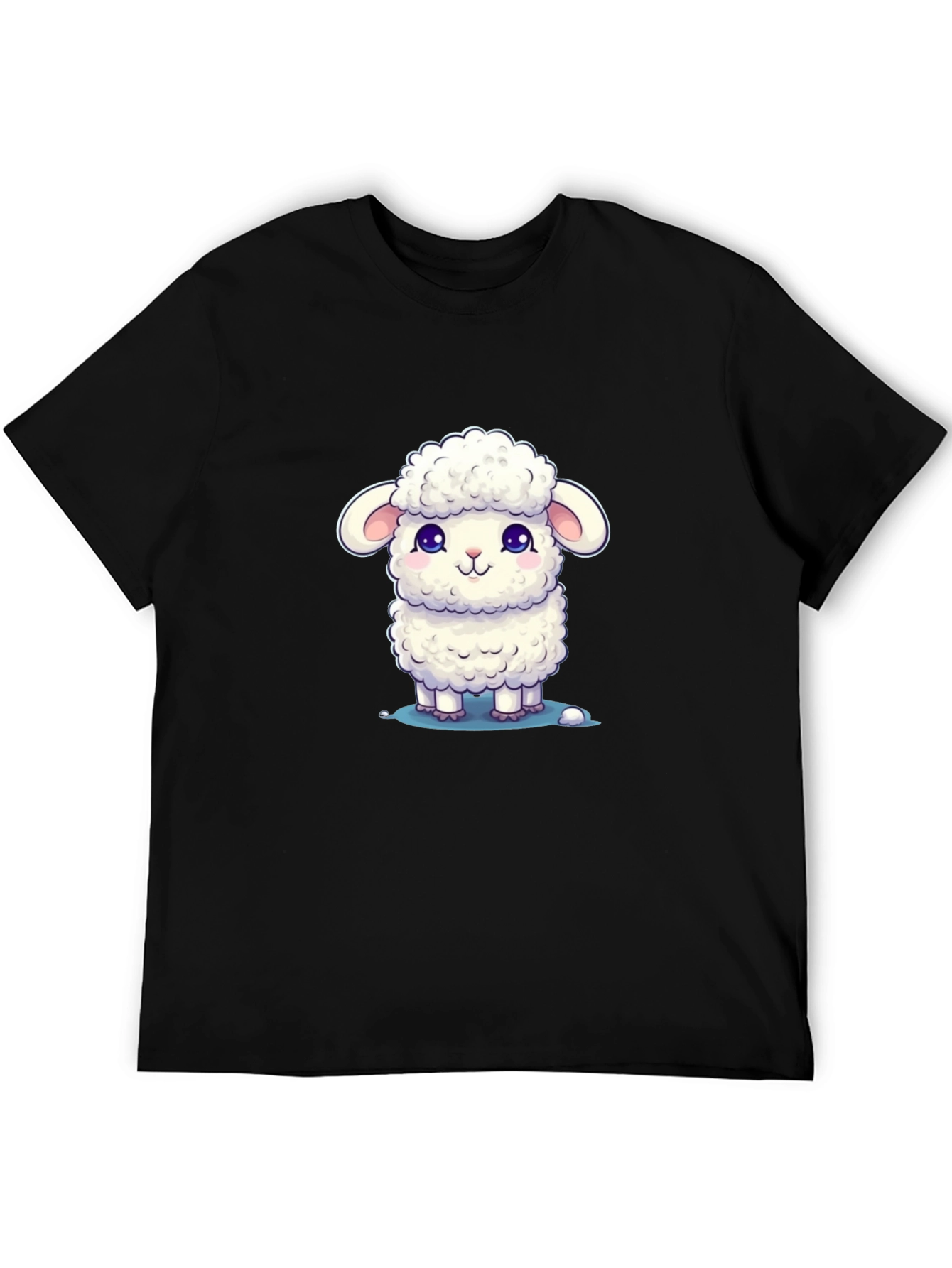 Black Cute Lamb Graphic Tee - Black Cotton Blend view 5