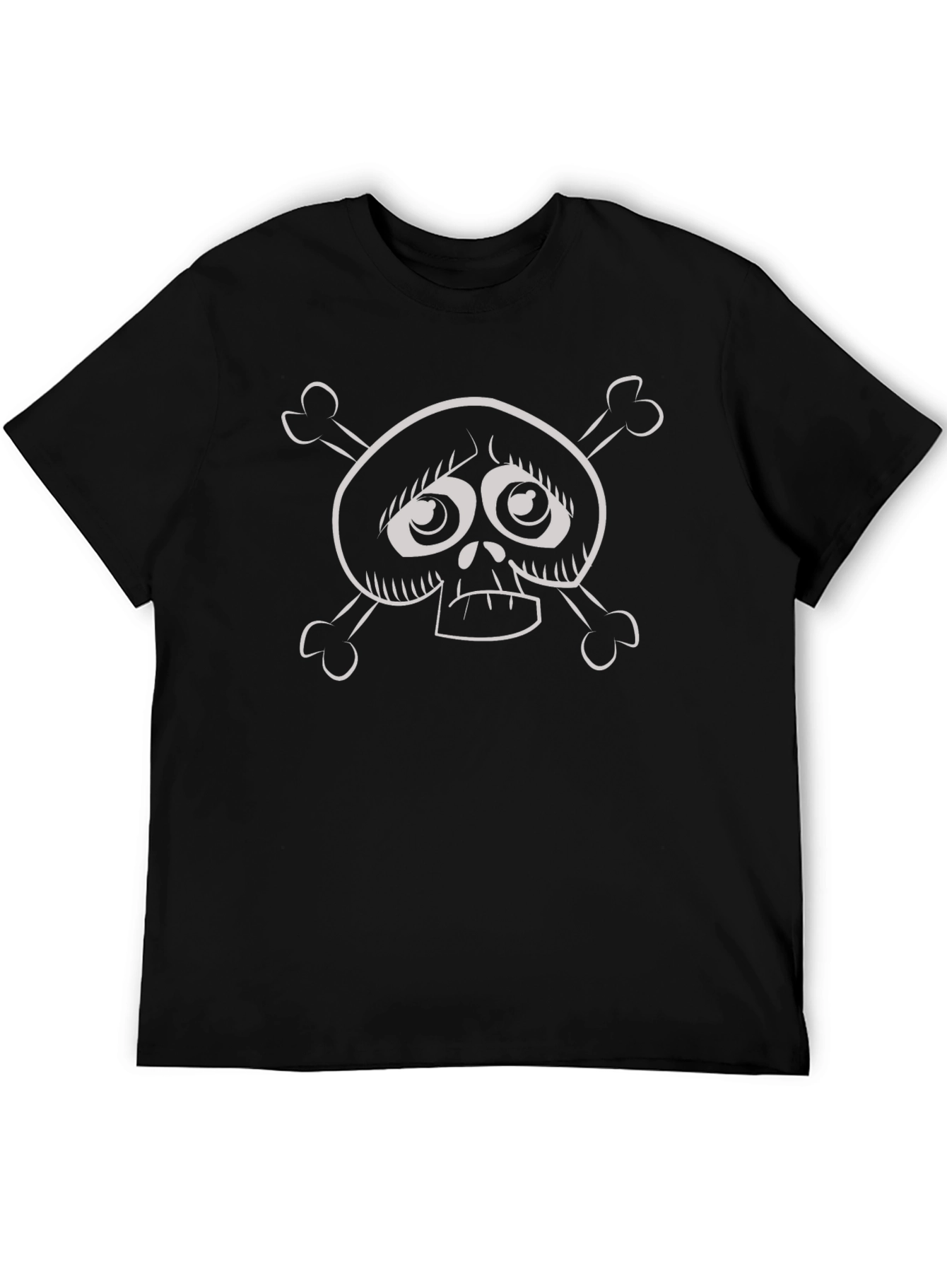 Black Cartoon Skull and Crossbones Graphic Black T-Shirt view 5