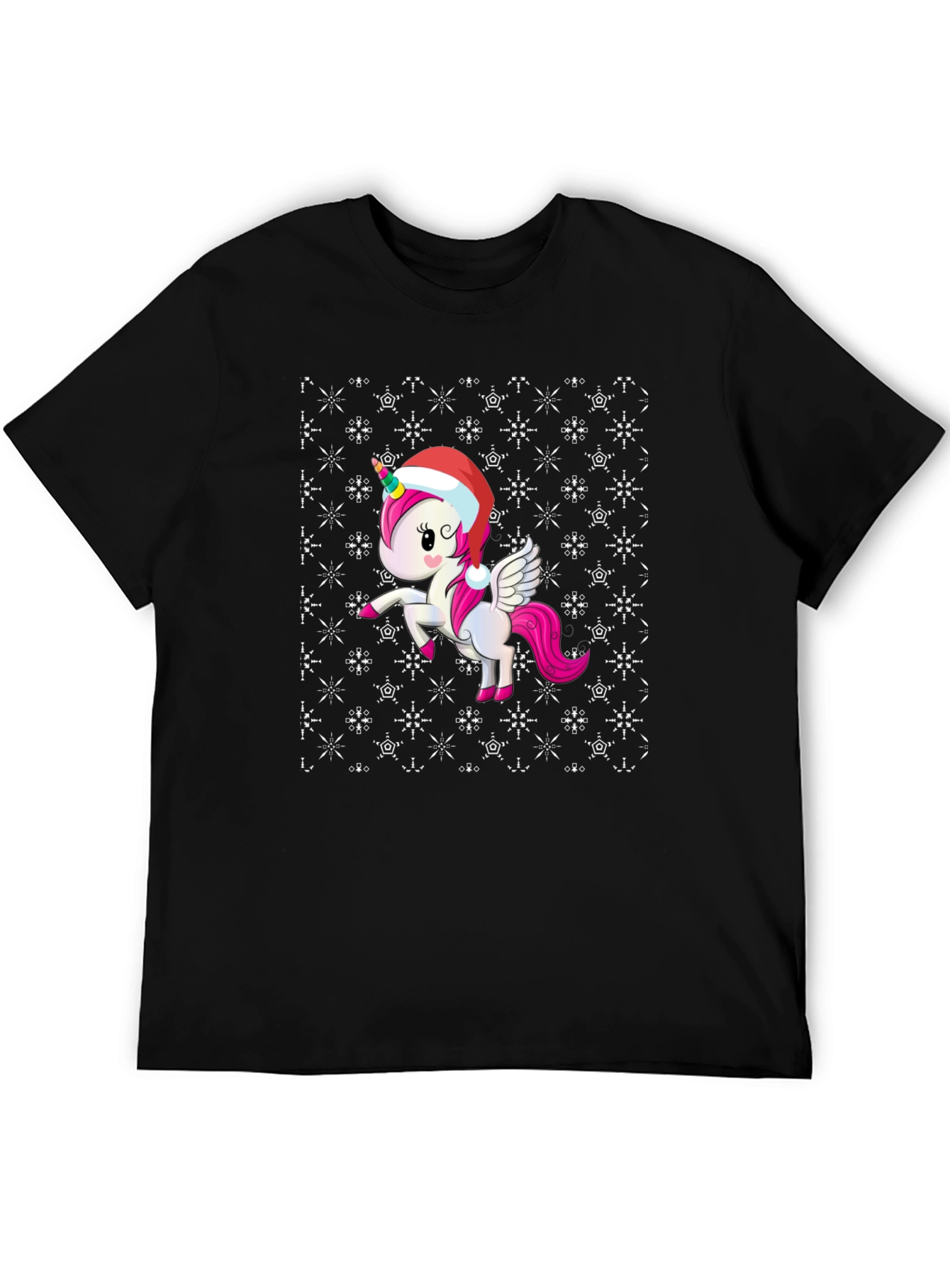 Black Festive Unicorn Christmas T-Shirt view 5