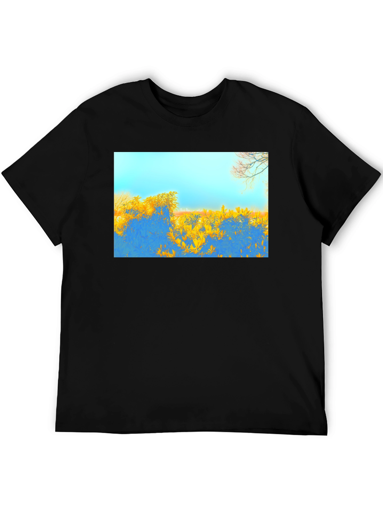 Black Abstract Landscape Graphic Tee - Black Cotton Blend view 5