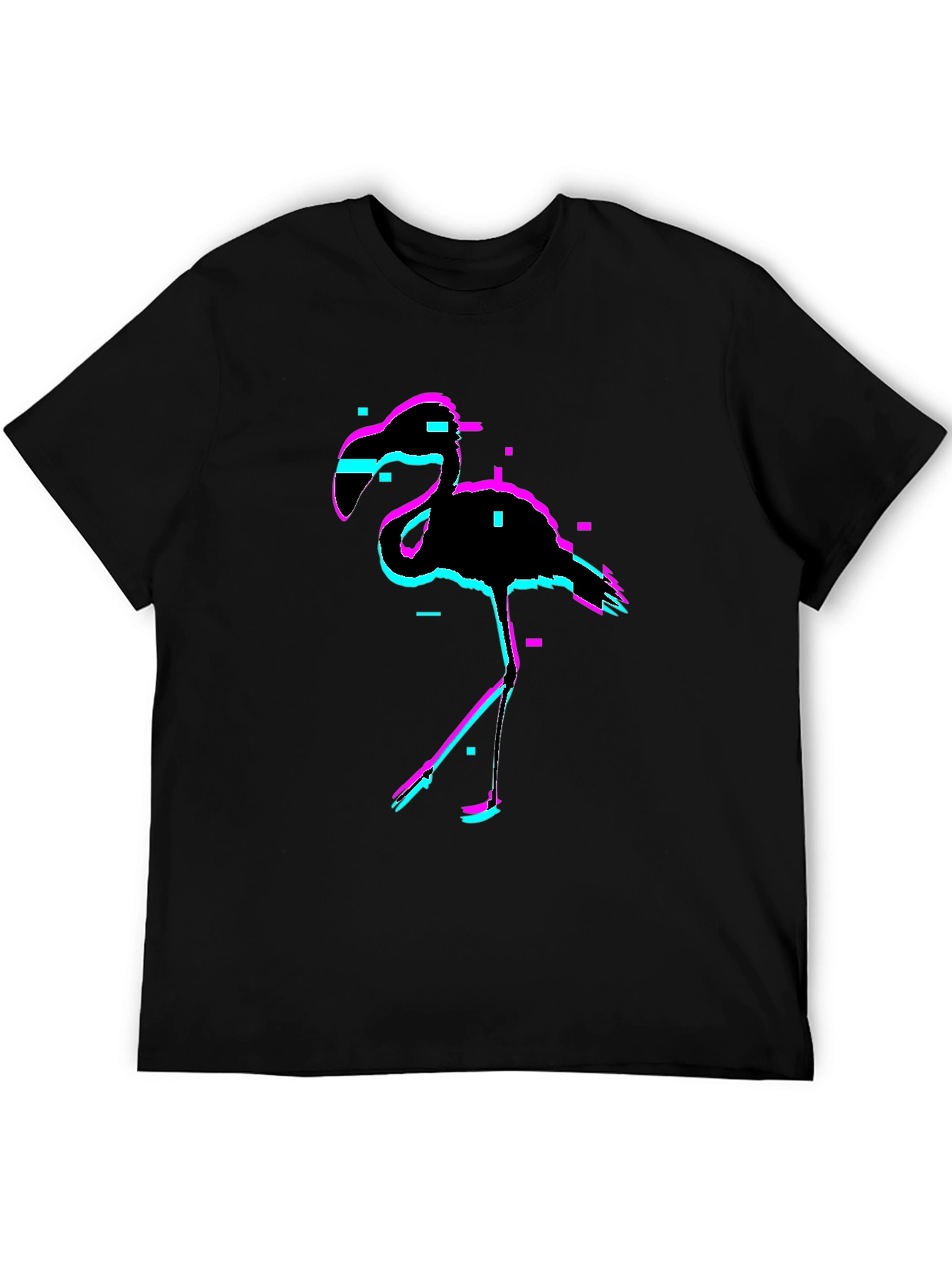 Black Glitch Flamingo Black T-Shirt view 5