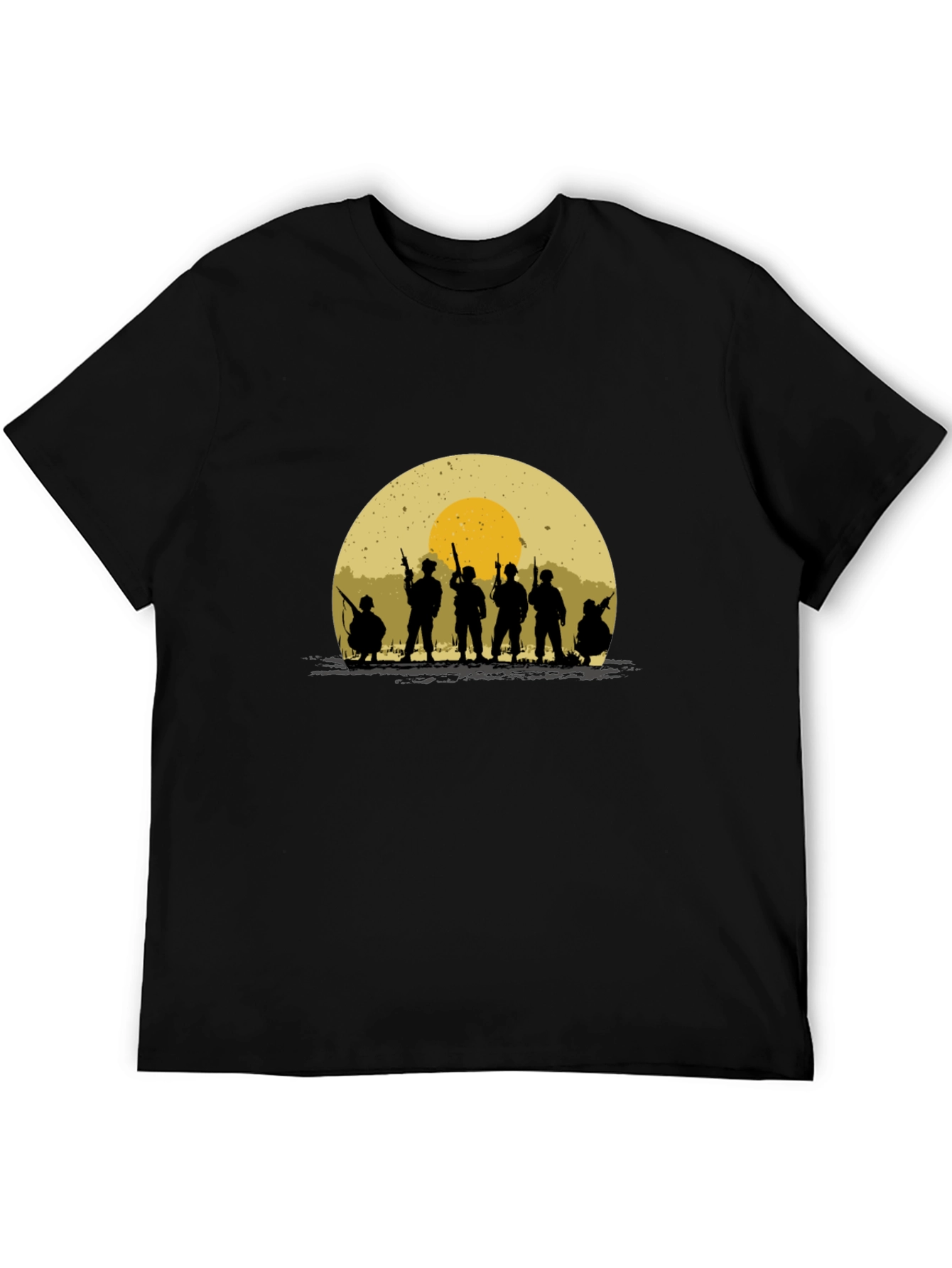 Black Silhouette Soldier T-Shirt - Retro Sunset Design view 5