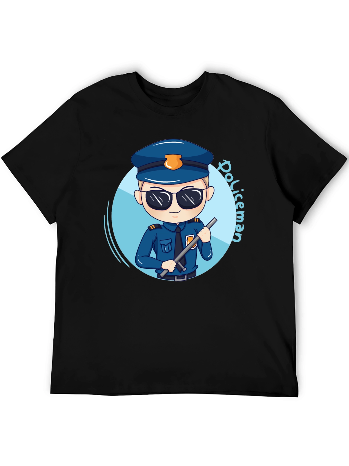 Black Cartoon Policeman Graphic Tee - Black Unisex T-Shirt view 5