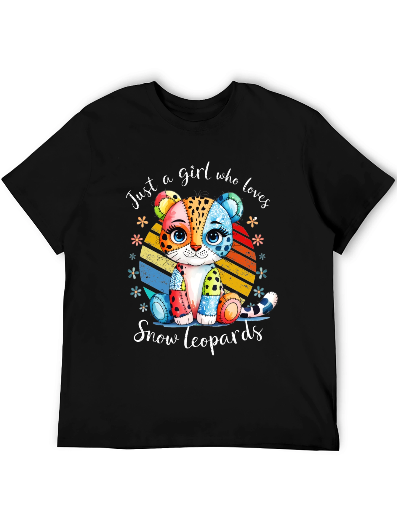 Black Just a Girl Who Loves Snow Leopards T-Shirt view 5