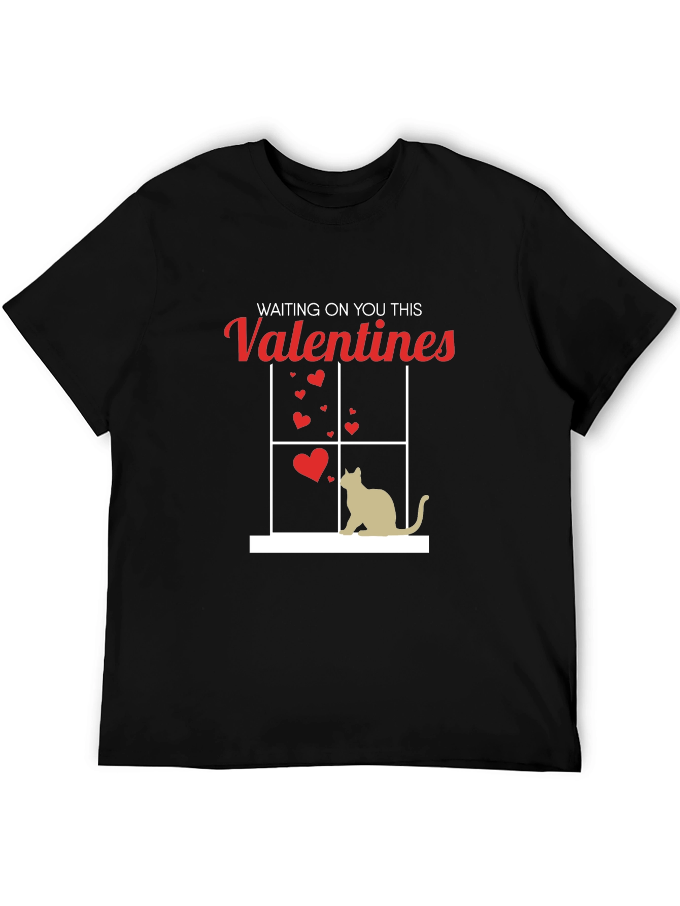 Black Waiting on You This Valentines T-Shirt - Cat Lover Tee view 5