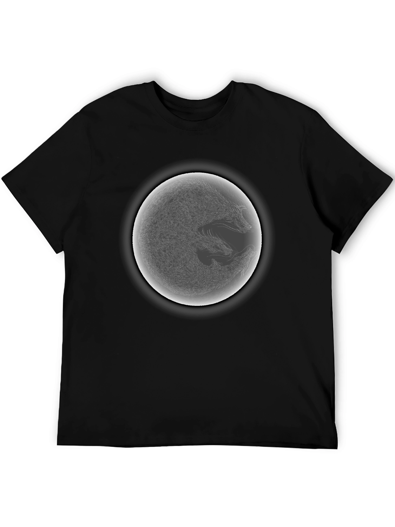 Black Yin Yang Wolf Graphic Black T-Shirt view 5